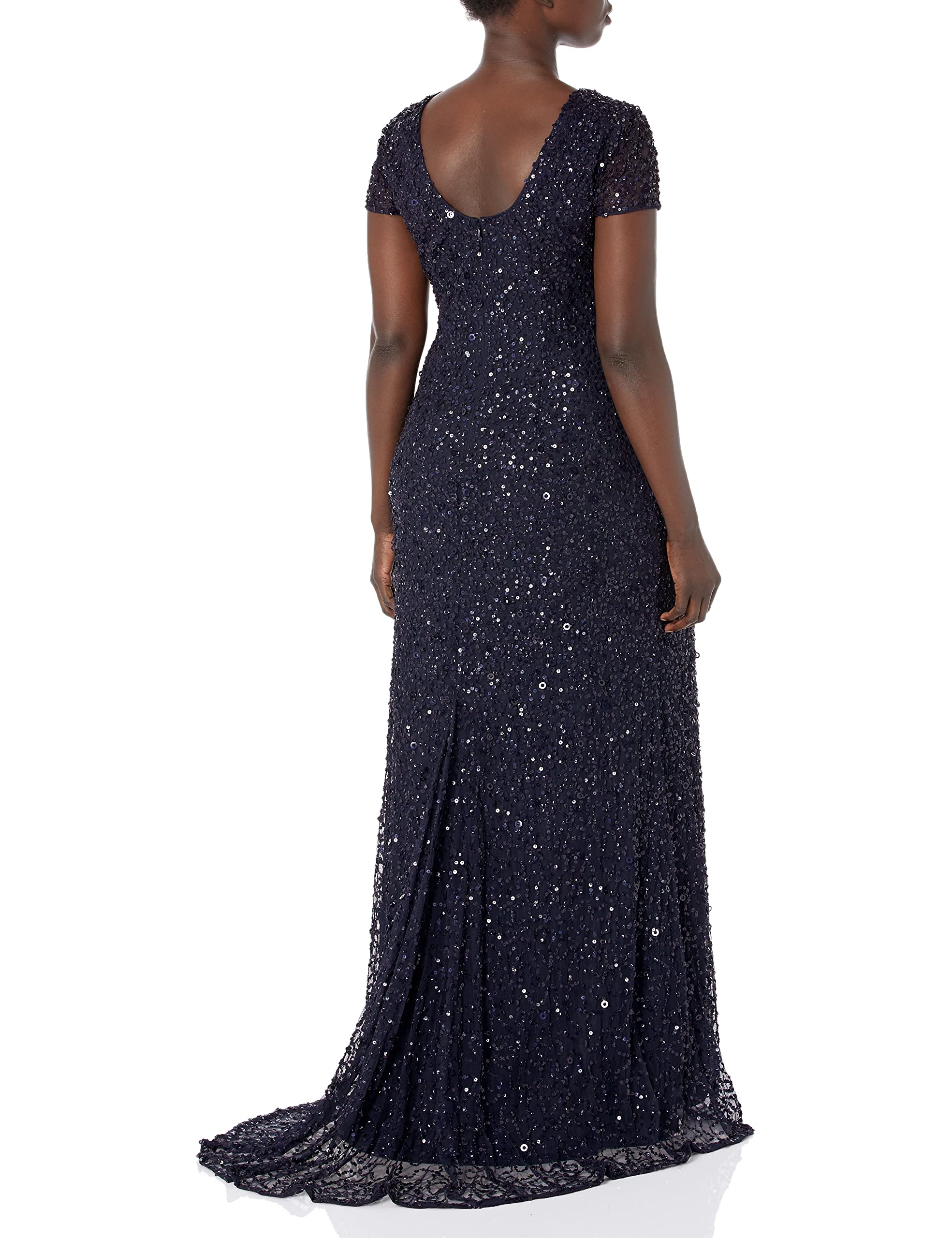 Adrianna Papell Women's Short-Sleeve Sequin Evening Gown - Sparkly Party Dress for Prom, Cocktail, Wedding & Special Occasions