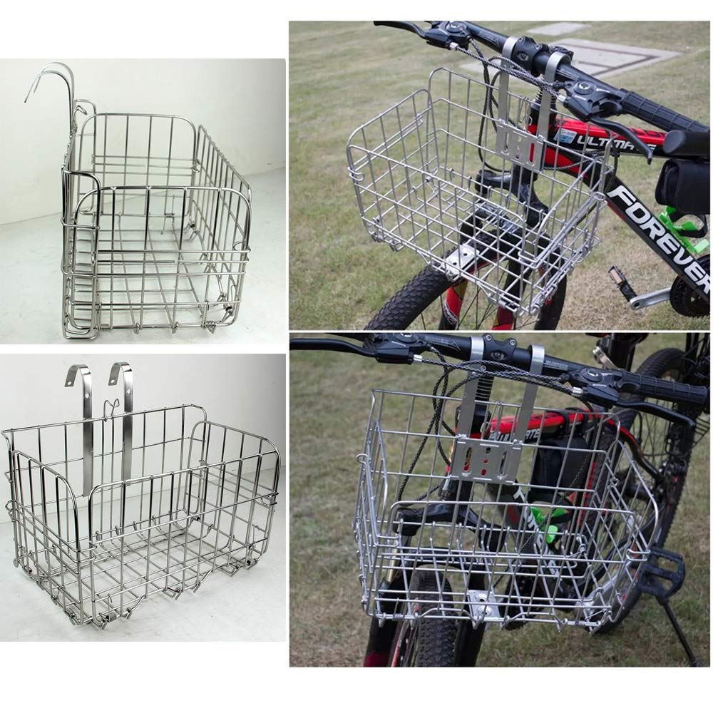 GLE2016 Rust-Proof Detachable Folding Bike Basket - Front & Rear Mount with Handles | Easy Installation for Mountain Bikes & Commuter Bikes | Perfect for Groceries, Picnics & Outdoor Adventures