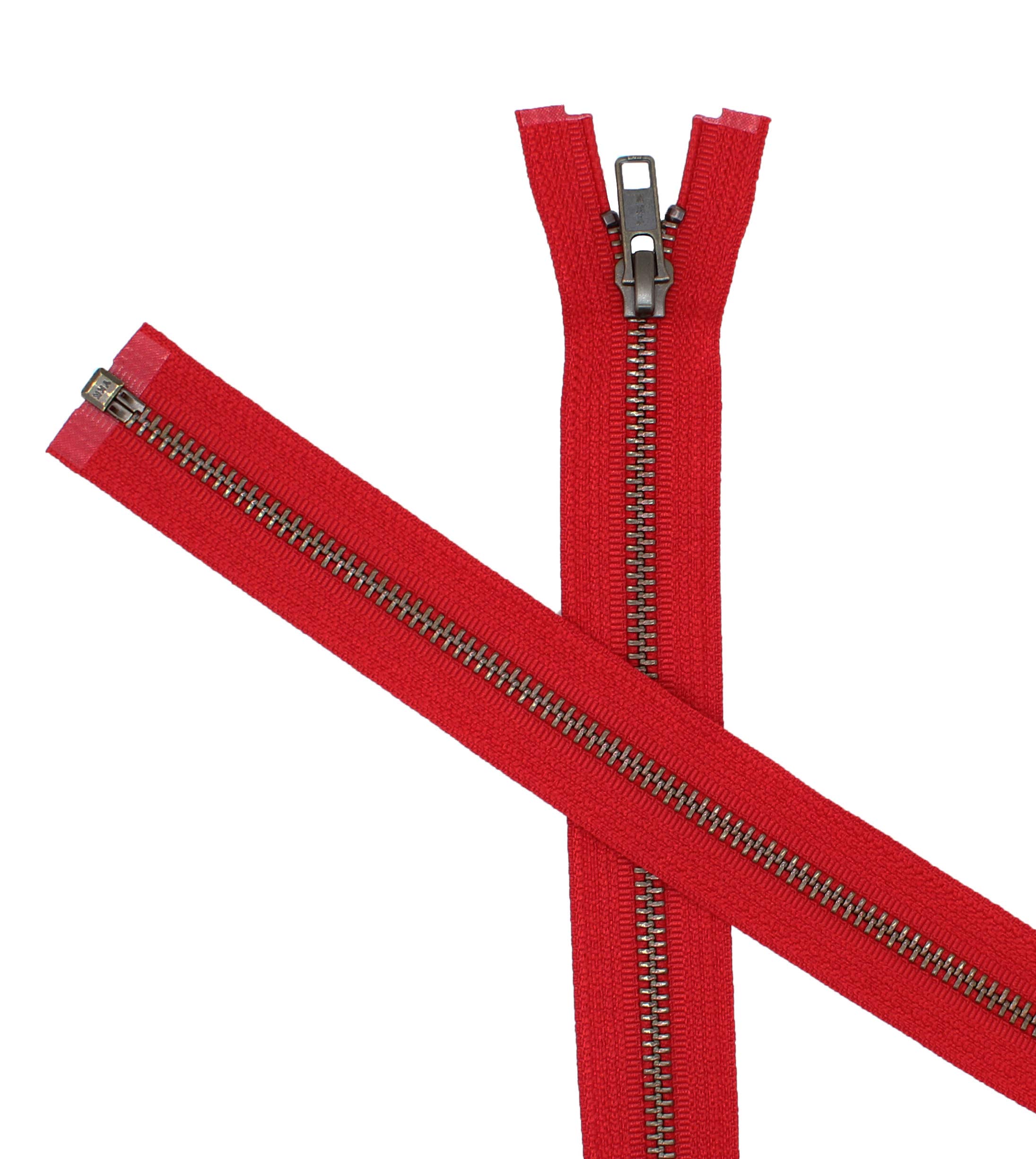 YKK #5 Antique Brass Metal Teeth Separating Jacket Zippers - Hot Red #519 - Made in USA - Custom Length (17 Inches) - Perfect for DIY Crafts, Jacket Repairs & Fashion Design Projects