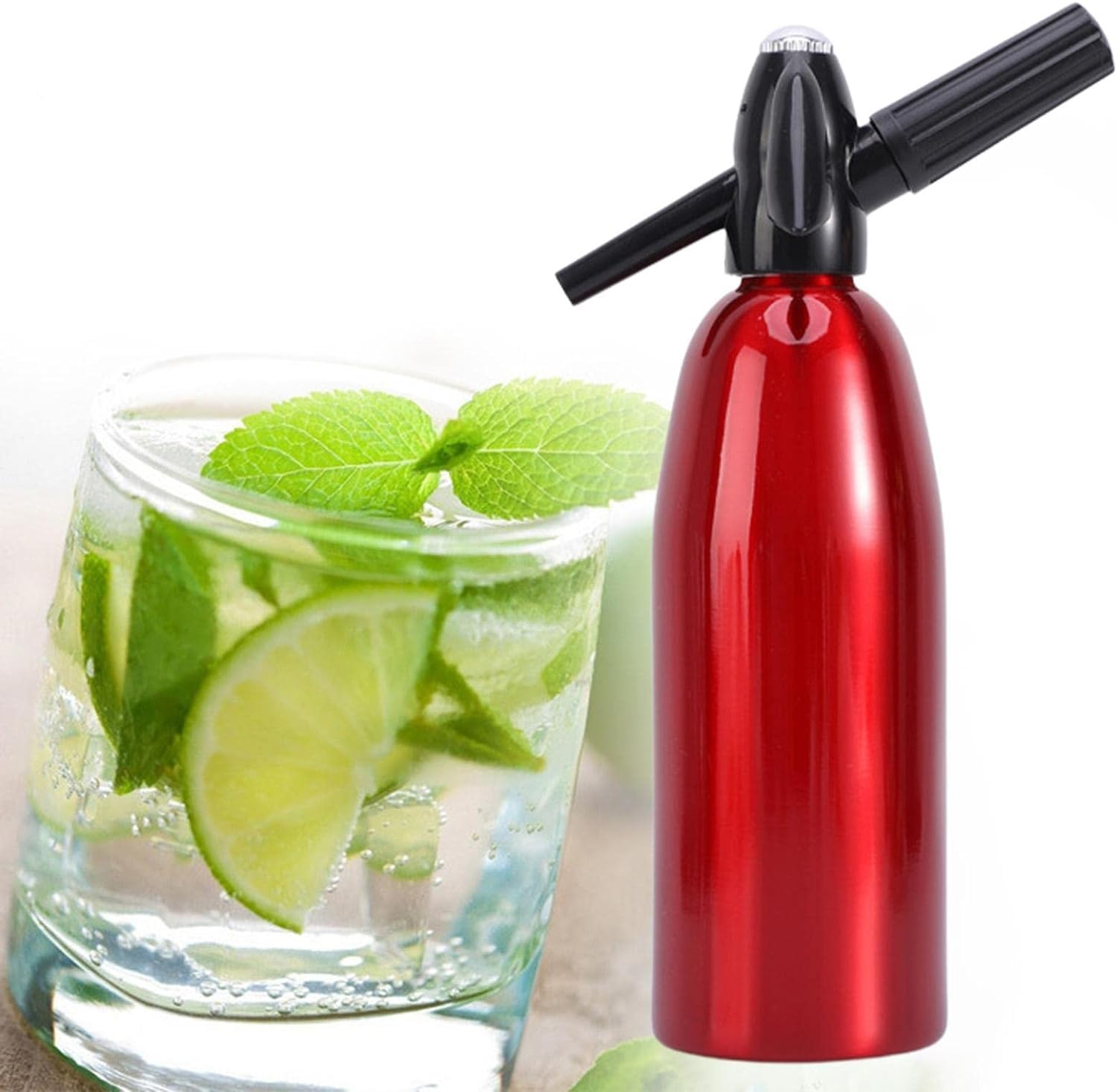 Sparkling Water Maker Machine - Home Soda Maker for Carbonated Drinks, Countertop Carbonation System with CO2 Cylinder, Perfect for Home, Office & Bar Use (Red) - Create Refreshing Sparkling Water & Fizzy Cocktails