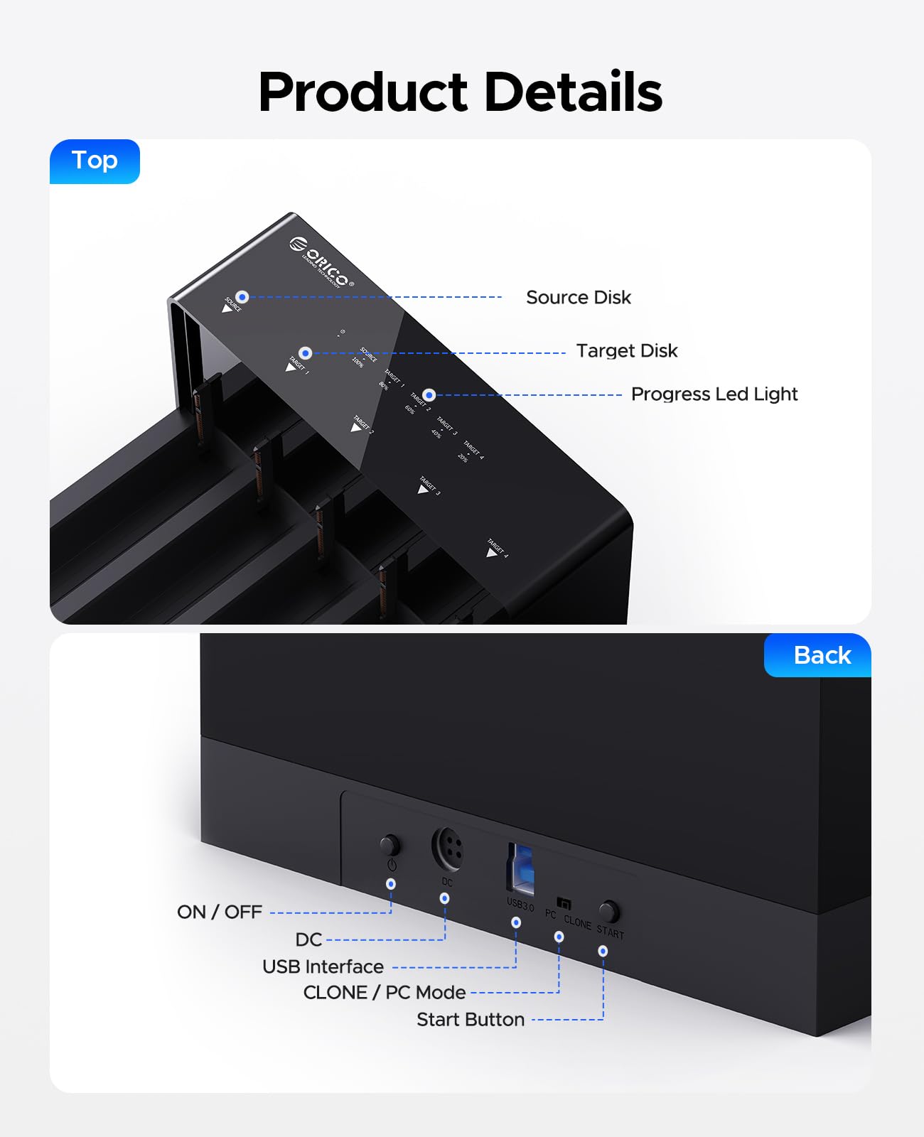 ORICO 5 Bay USB 3.0 Hard Drive Docking Station with Offline Cloning - External 3.5