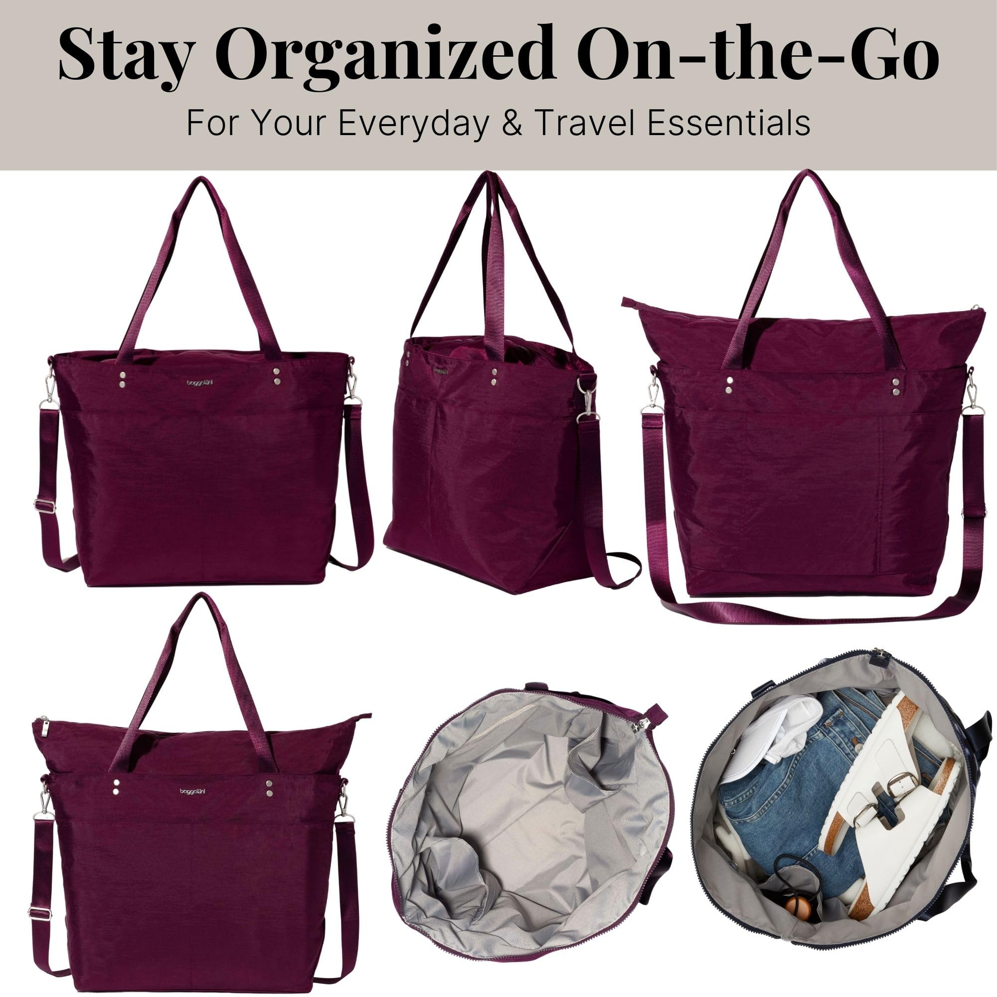 Stylish Large Nylon Tote Bag for Women - Lightweight Carryall Weekender with Zipper Top & Luggage Sleeve - Perfect for Travel, Beach, Work & Gym Essentials