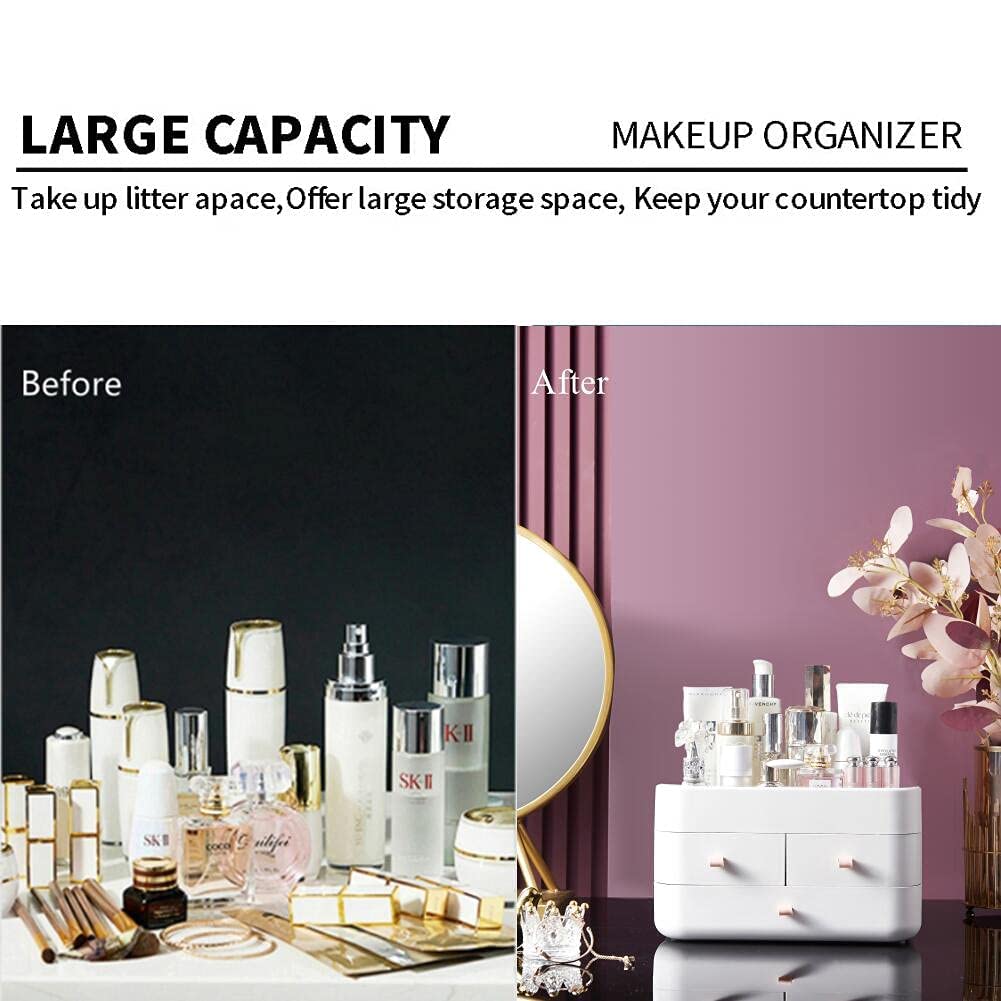 Bingobang Acrylic Makeup Organizer with Drawers - Large Cosmetic Storage for Skincare, Perfume, Jewelry & Brushes - Vanity Desk, Dresser, Bedroom, Office & Bathroom Organization (White) - Perfect for Daily Beauty Routine & Clutter-Free Space