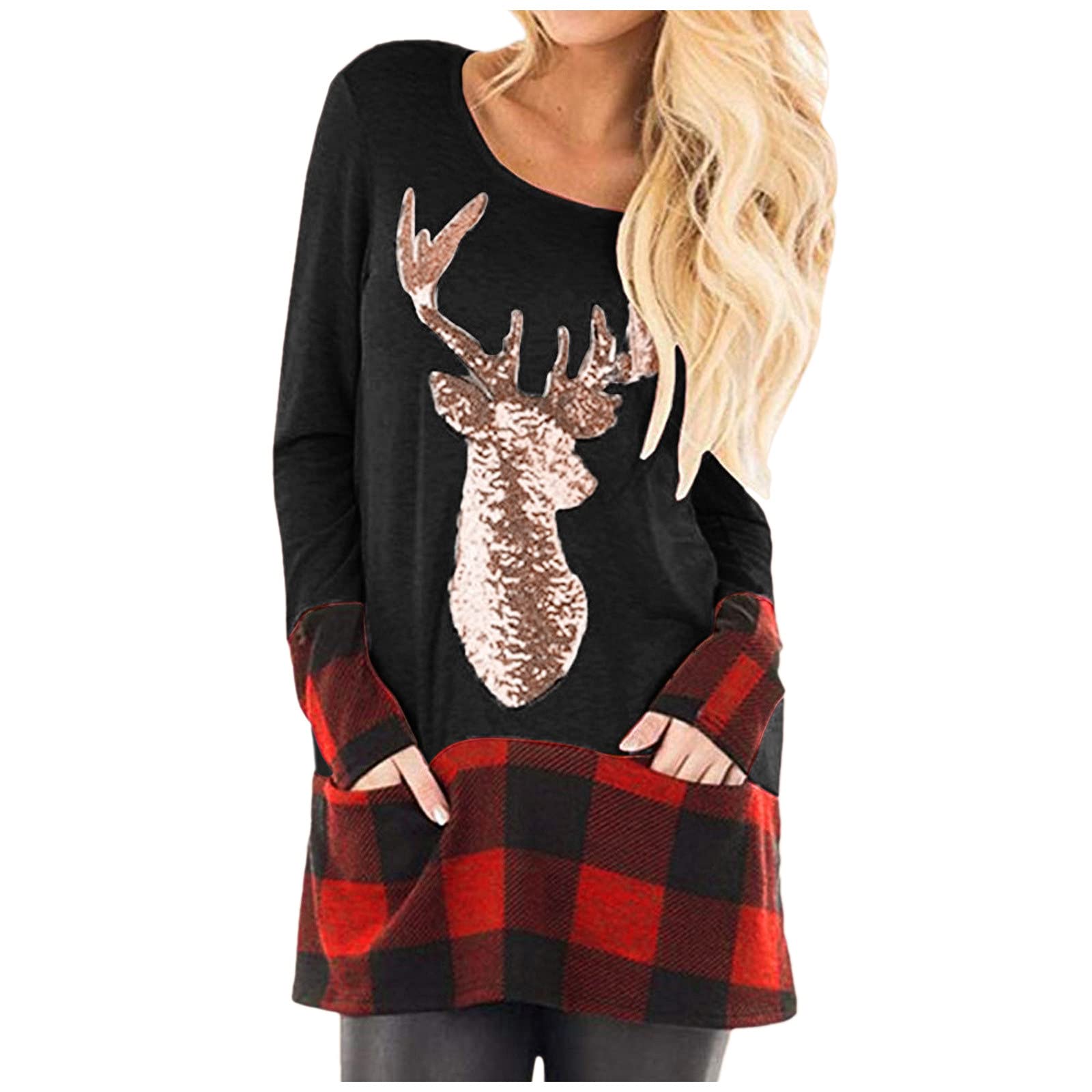 Women's Casual Plaid Long Sleeve Tunic Blouse - Stylish Splice Hem Top for Ladies | Perfect for Office Wear, Date Nights & Everyday Outfits