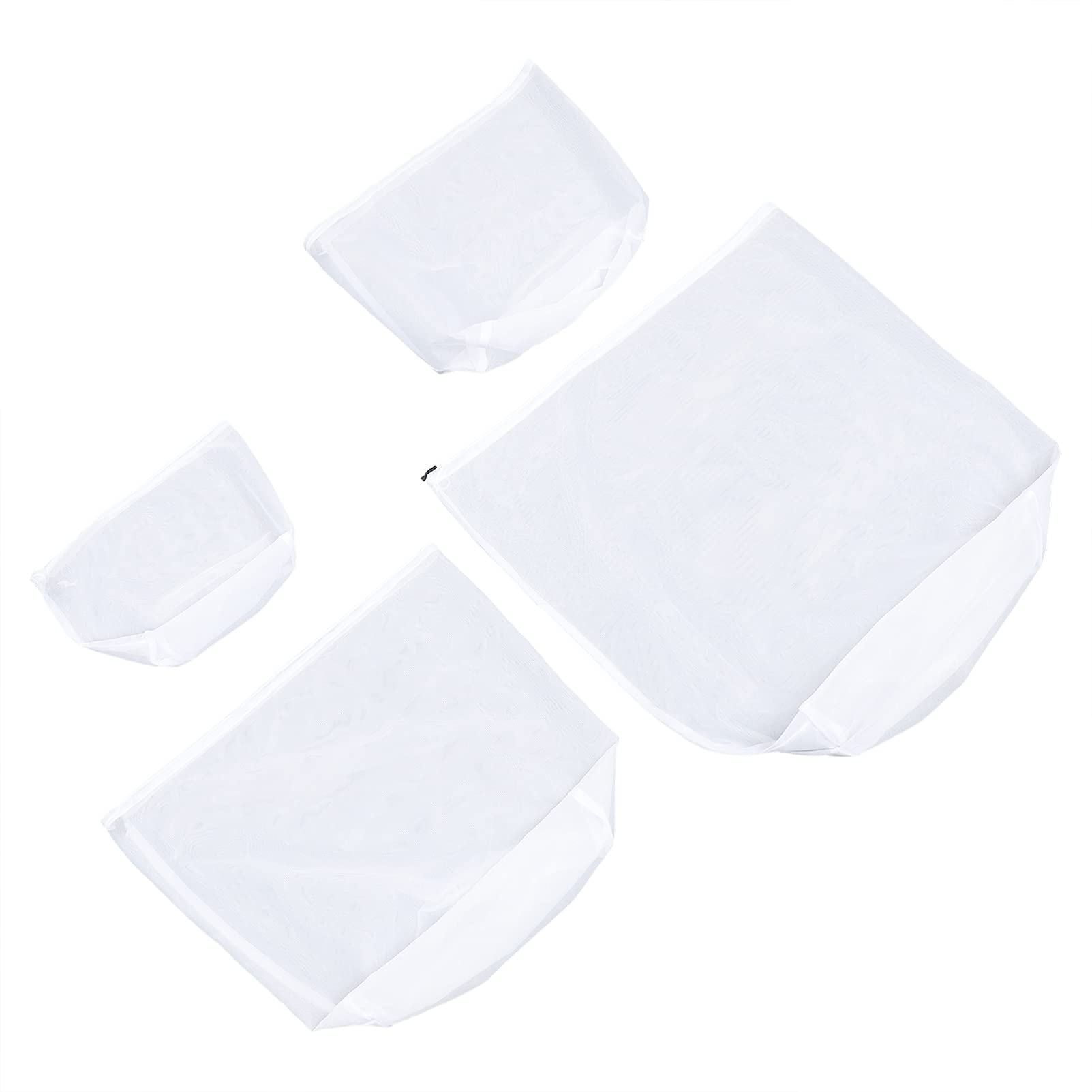 SOLUSTRE 4-Pack Fine Mesh Laundry Bags for Delicates, Lingerie & Travel Toiletries - White Polyester Drawstring Washing Bags for Gentle Garment Care (Perfect for Travel, Gym & Hand Wash)