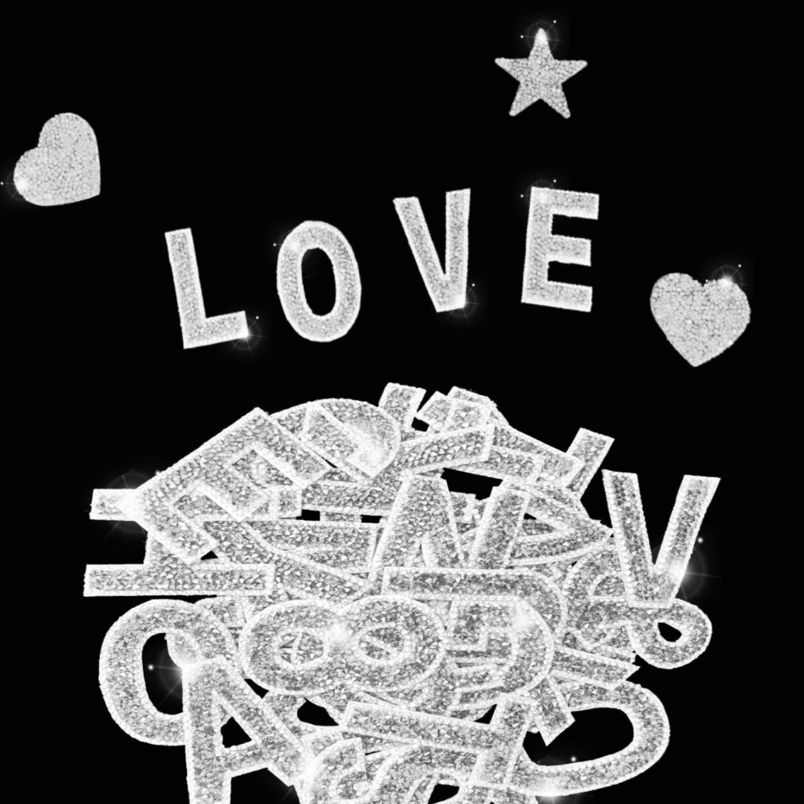 47 Pieces Rhinestone Letter Stickers Large, 26 Self Adhesive Alphabet Stickers, 10 Number Crystal Glitter Stickers, Heart Stickers for Clothing, Jeans, Caps, Shoes, Bags - DIY Decorations & Crafts (White) - Perfect for Personalizing Outfits, Accessories, and Home Decor