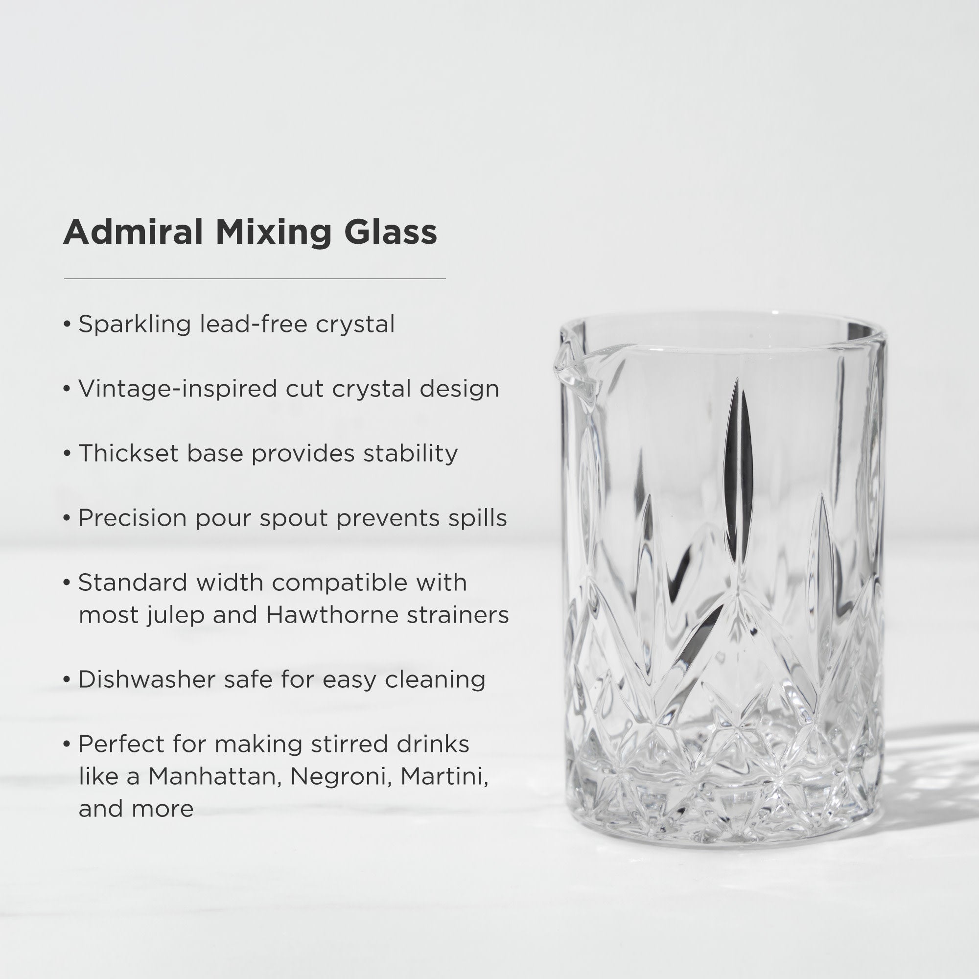 Premium Admiral Crystal Mixing Glass – Heavy Base Barware for Cocktails, Whiskey, and Mixology – Perfect for Home Bars, Professional Bartenders, and Entertaining Guests