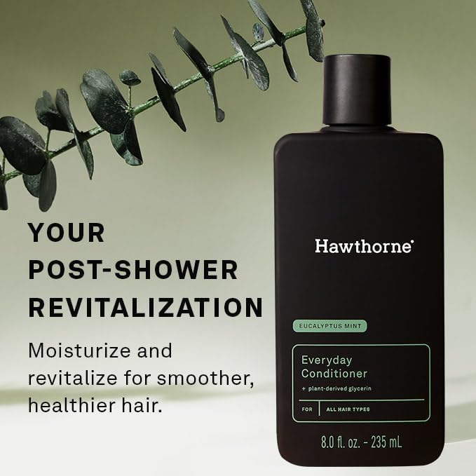 Hawthorne Everyday Shower Starter Set - Natural Eucalyptus Mint Shampoo, Conditioner & Body Wash (8 Fl Oz Each) for Daily Freshness | Hydrating Hair & Skin Care Routine | Perfect for Home, Gym & Travel Use