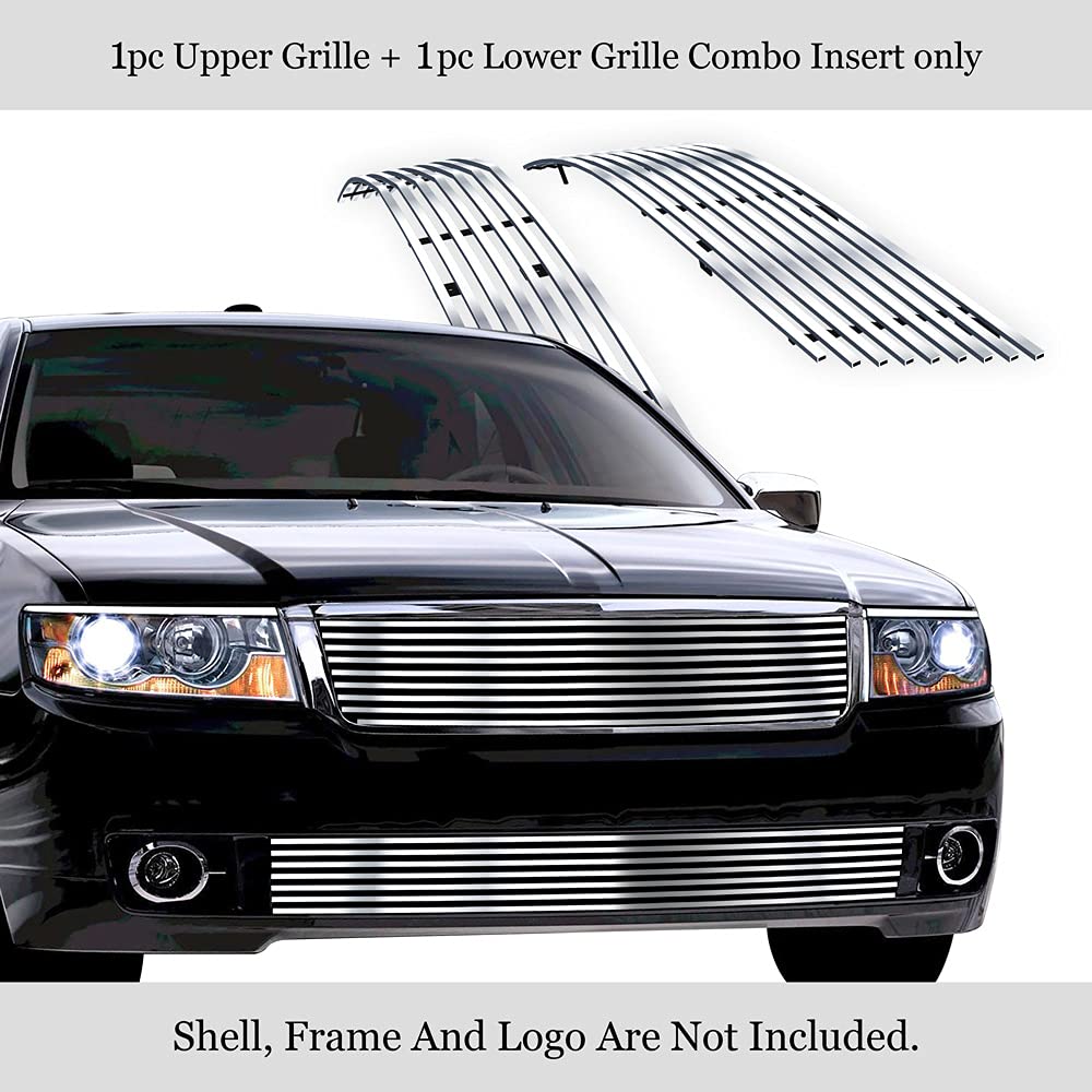 APS Compatible with Lincoln MKZ 2007-2008 Main Upper Lower Bumper Stainless Steel SS Silver Billet Front Grill Grille Insert Combo L86624A - Upgrade Your Car's Style & Protection for Daily Driving & Show Events