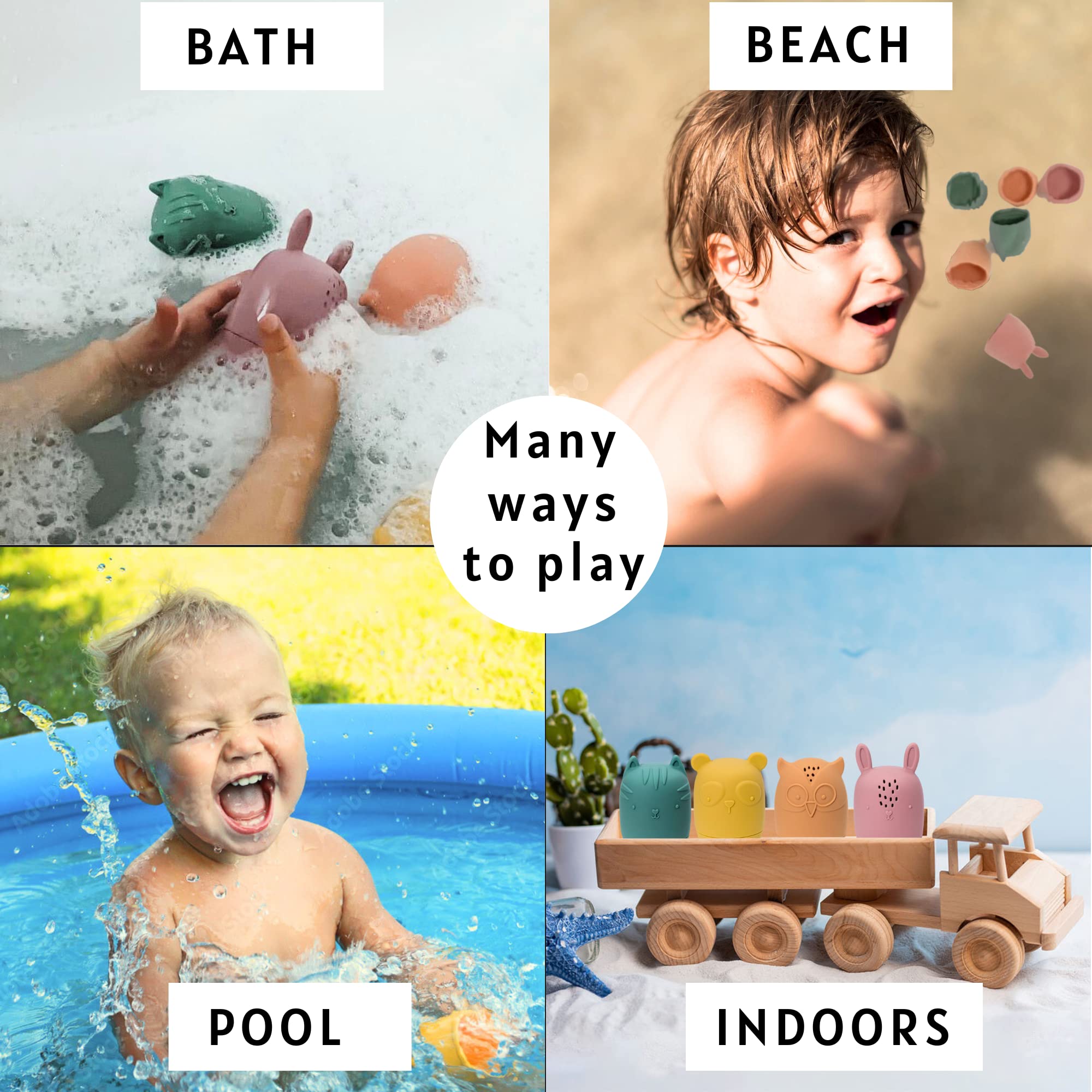 Bumble Bear Silicone Bath Toys for Babies 6-12 Months & Toddlers 1-3 Years - Non-Toxic, Mold-Free, Dishwasher Safe Infant Bathtub & Pool Water Toys (Coral) - Perfect for Sensory Play, Bath Time Fun, and Early Learning Development