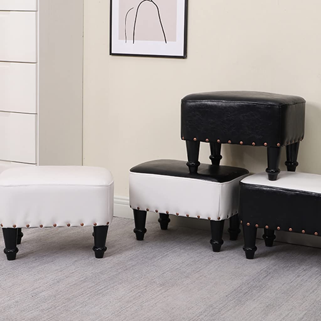 PU Leather Ottoman Footstool for Bedroom & Living Room - Rectangular Low Sofa Stool, Kids Foot Rest, Shoe Changing Bench - Perfect for Home Decor, Relaxing & Organizing Shoes