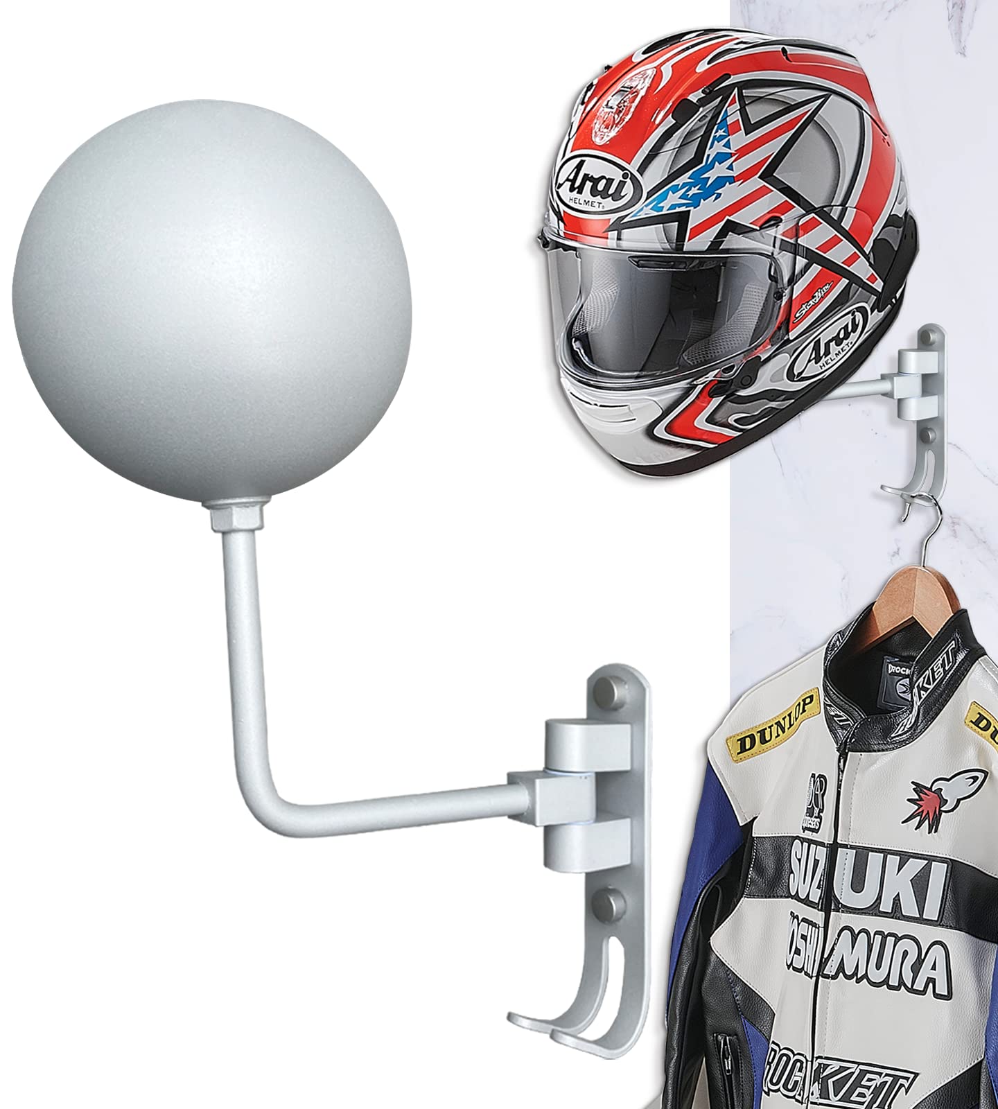 Motorcycle Helmet Rack - Wall Mount Helmet Holder with Hooks & Stand | Durable Motorcycle Accessories for Helmet Storage & Organization | Perfect for Garage, Shed, or Entryway