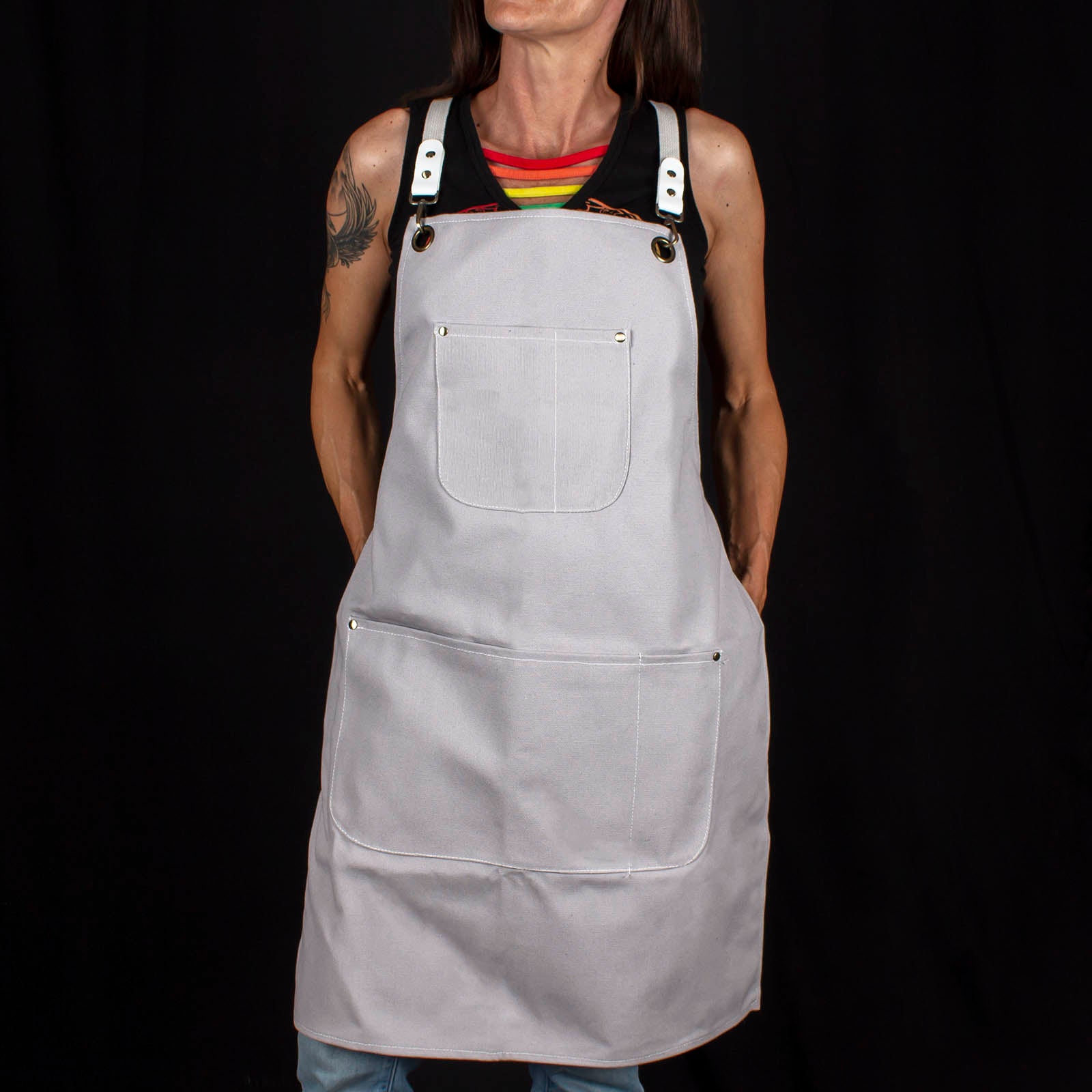 BarConic® Grey Canvas Apron with Adjustable Straps - Durable Kitchen & BBQ Apron for Cooking, Grilling, Baking & Crafting