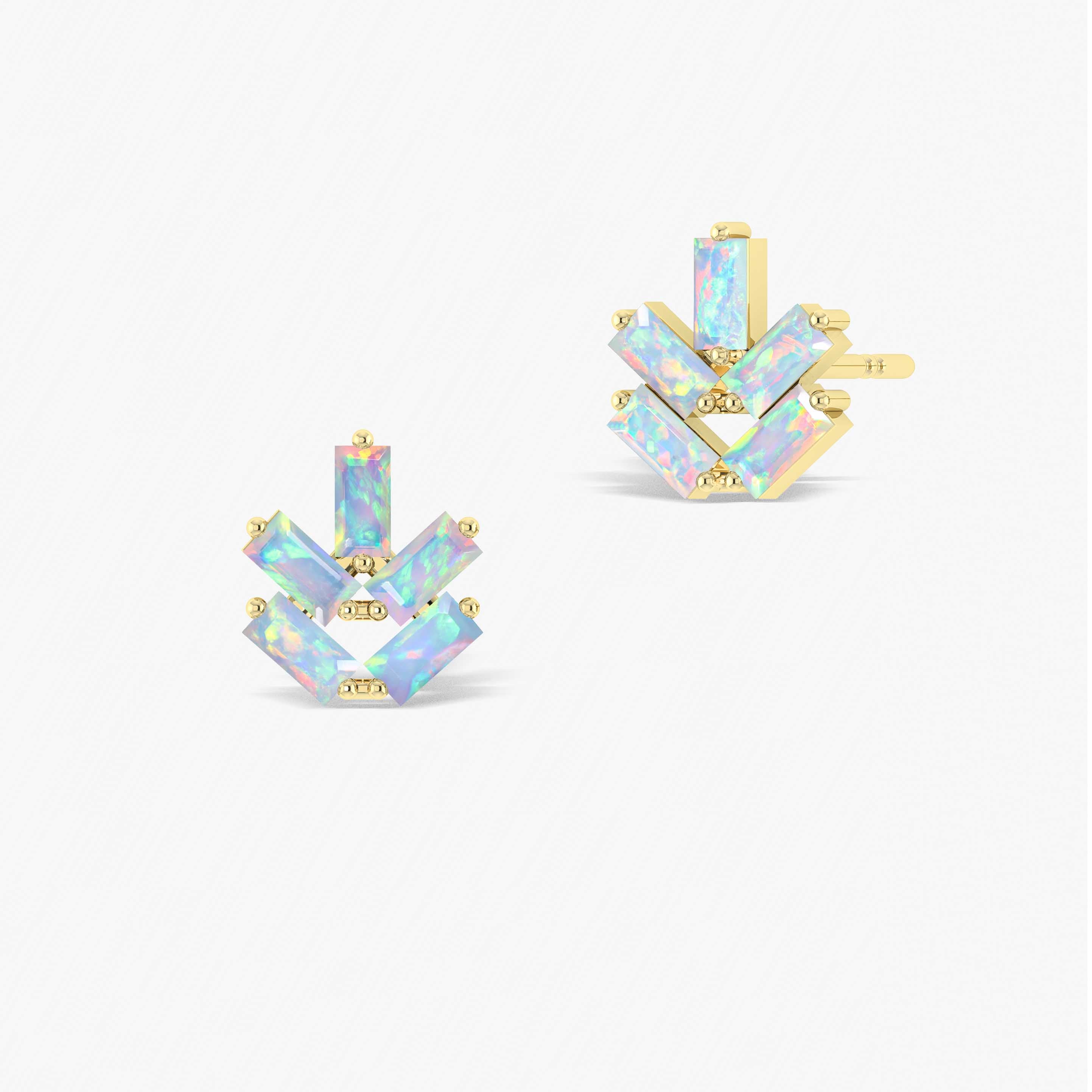 Natural White Opal Leaf Stud Earrings - Baguette Shape Dainty Jewelry for Women, Perfect for Everyday Wear, Parties & Gifts
