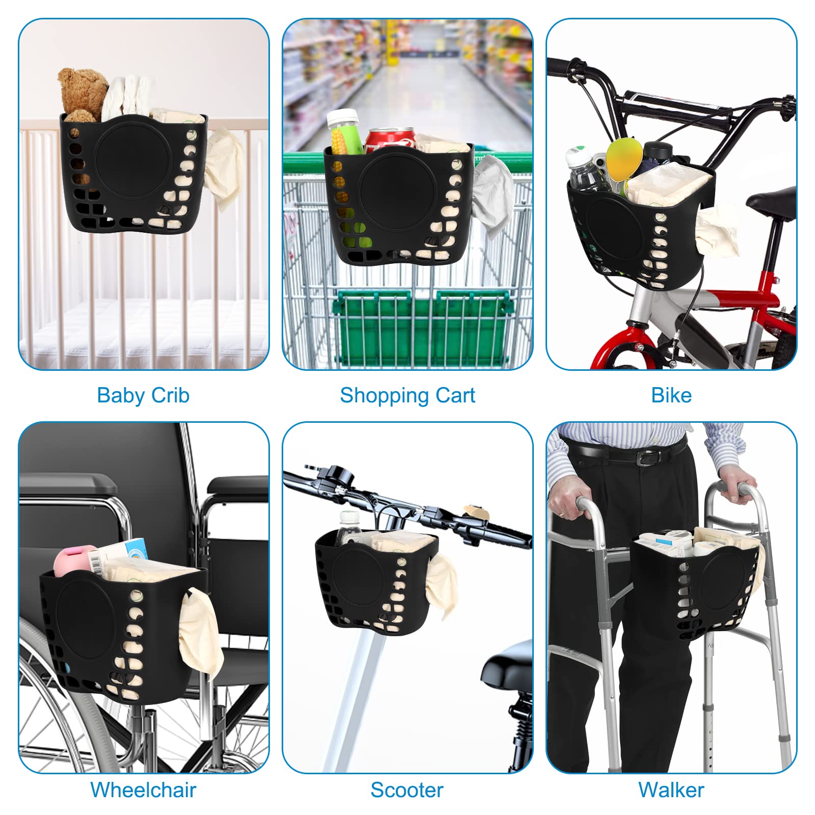 Universal 360° Rotatable Large Cup Holder for Stroller, Bike, Wheelchair & Walker - Durable Drink Holder Basket with Wide Opening | Perfect for Parents, Cyclists & Mobility Aid Users