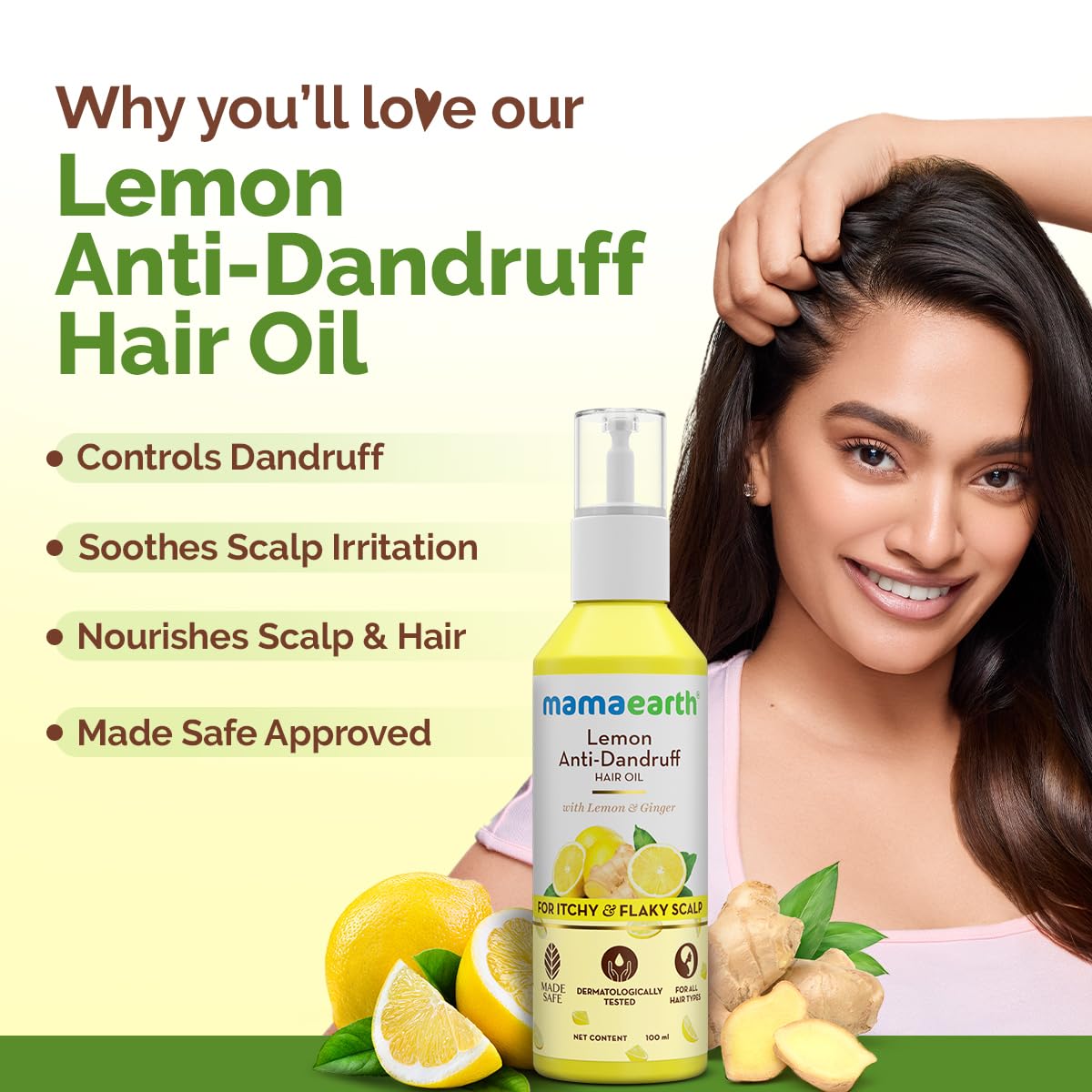 Mamaearth Lemon Anti-Dandruff Hair Oil 100ml - Clinically Proven Formula with Lemon, Ginger & Neem for Flaky Scalp Relief | Nourishes & Strengthens Hair | Treats Scalp Irritation & Itchiness | Perfect for Daily Hair Care & Dandruff Control