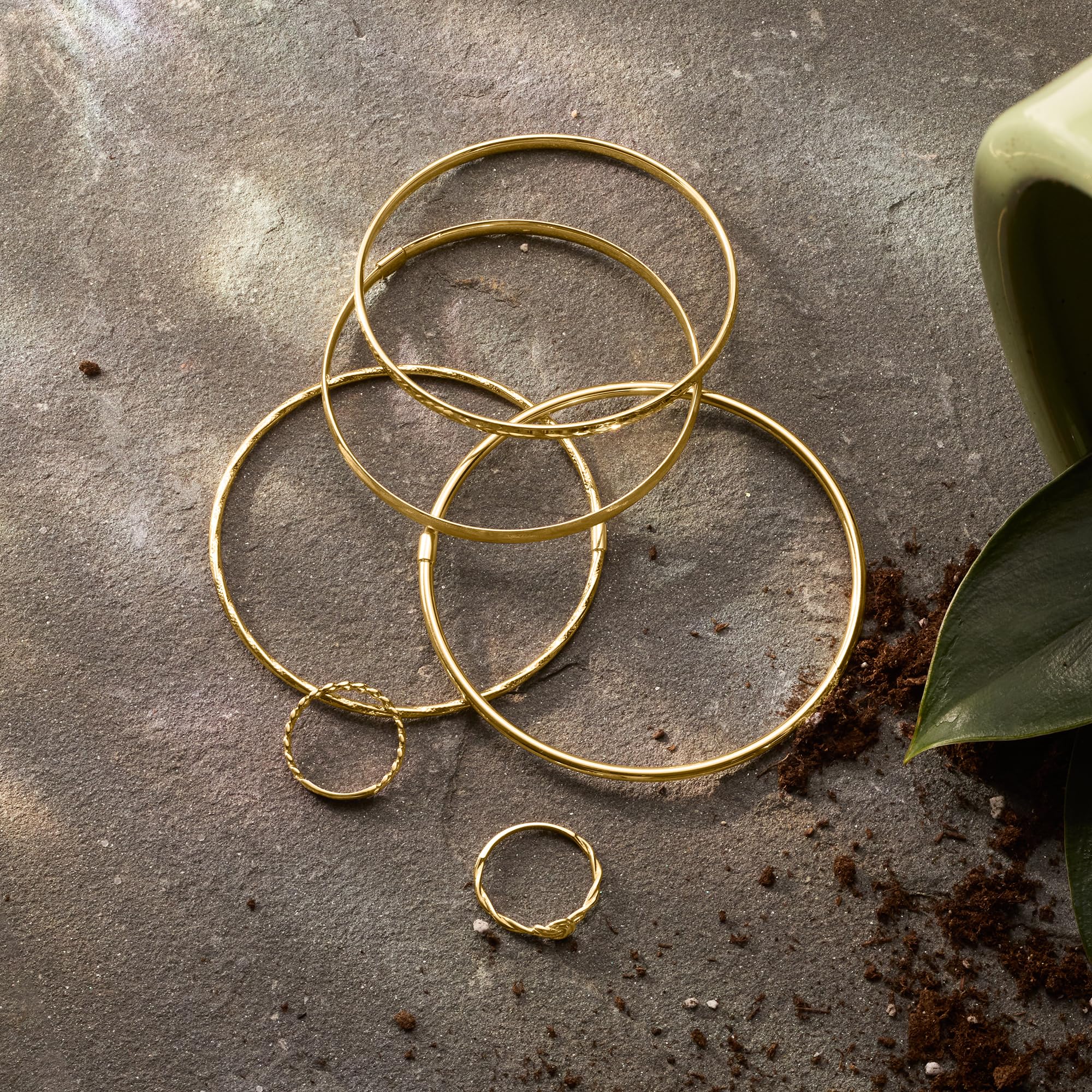 Canaria Italian 10kt Yellow Gold Brushed Bangle Bracelet - 8 Inch Adjustable Women's Jewelry for Wedding, Party & Everyday Wear