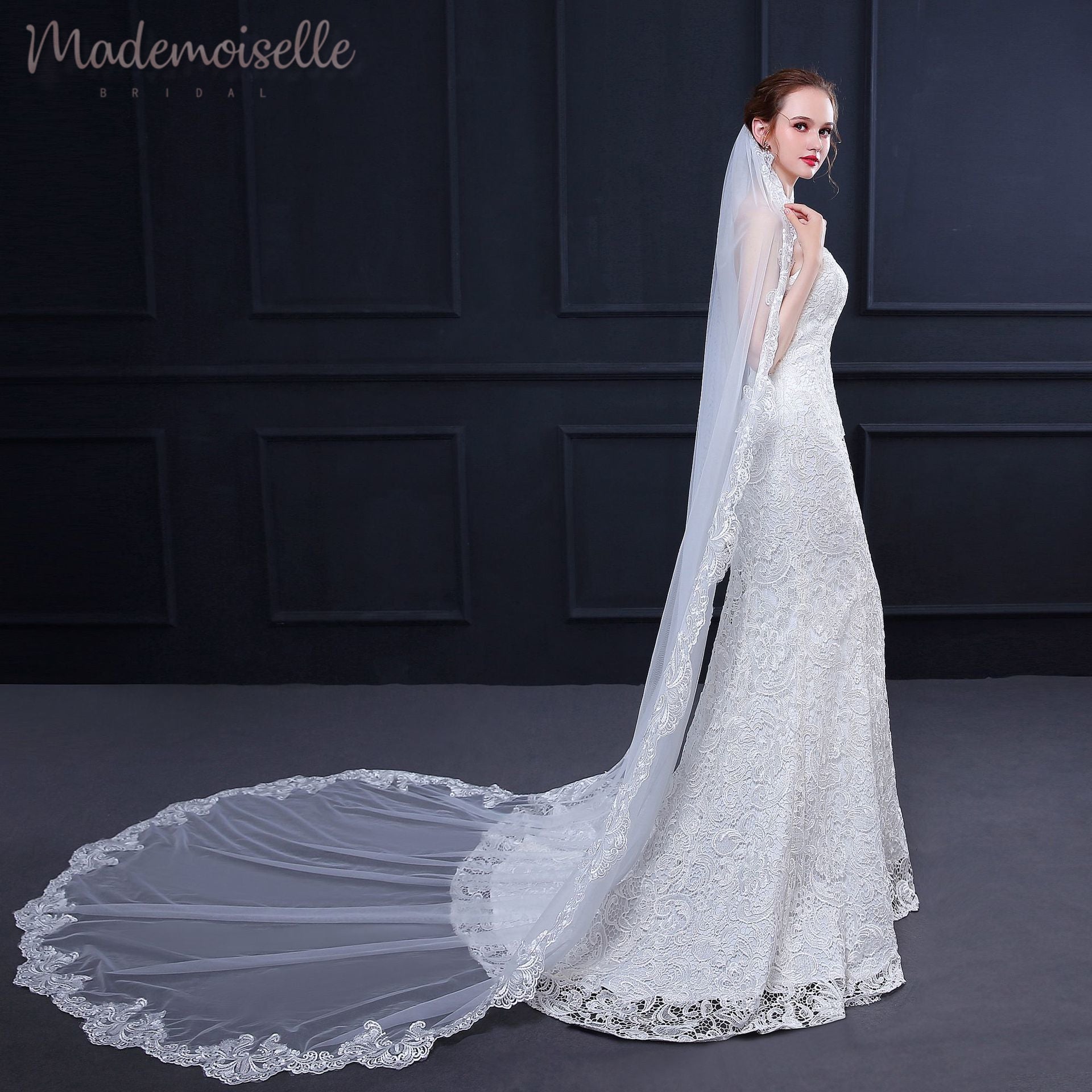 Deweyna Veil - Elegant Bridal Wedding Veil with Beaded Edge | Perfect for Brides, Prom, and Formal Events