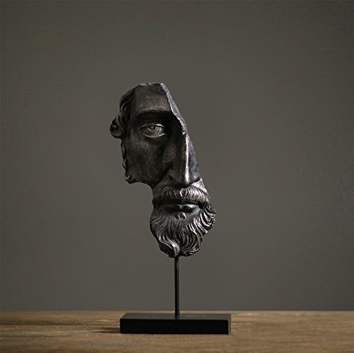 Abstract Half Face Beard Statue - Modern Home Decor & Thoughtful Gift for Men | Office Desk, Living Room, Bookshelf Decoration | Black Sculpture Art Piece