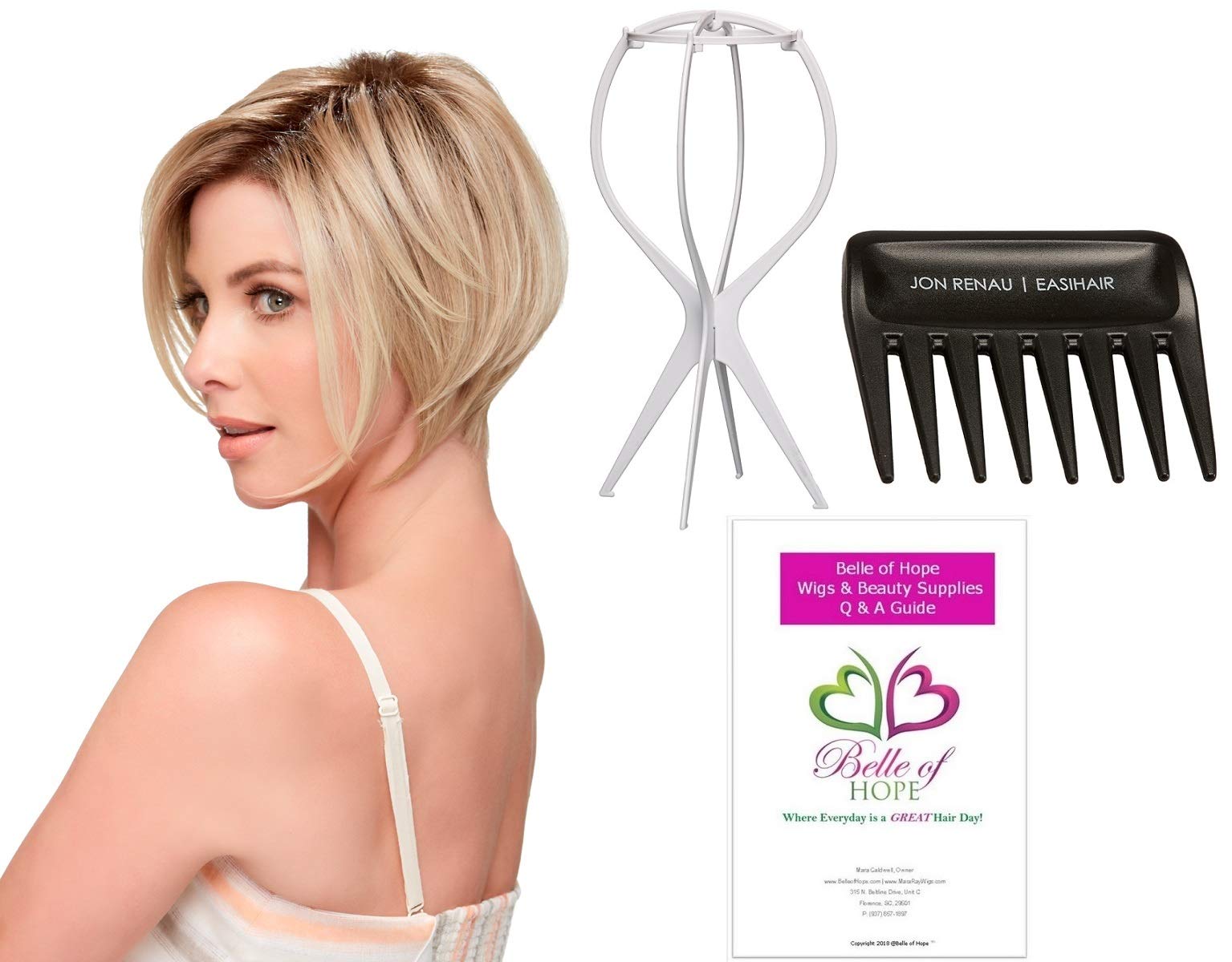 Jon Renau Ignite Lace Front HD Wig 4PC Bundle with Plastic Wig Stand, Wide Tooth Comb & Styling Guide - 19