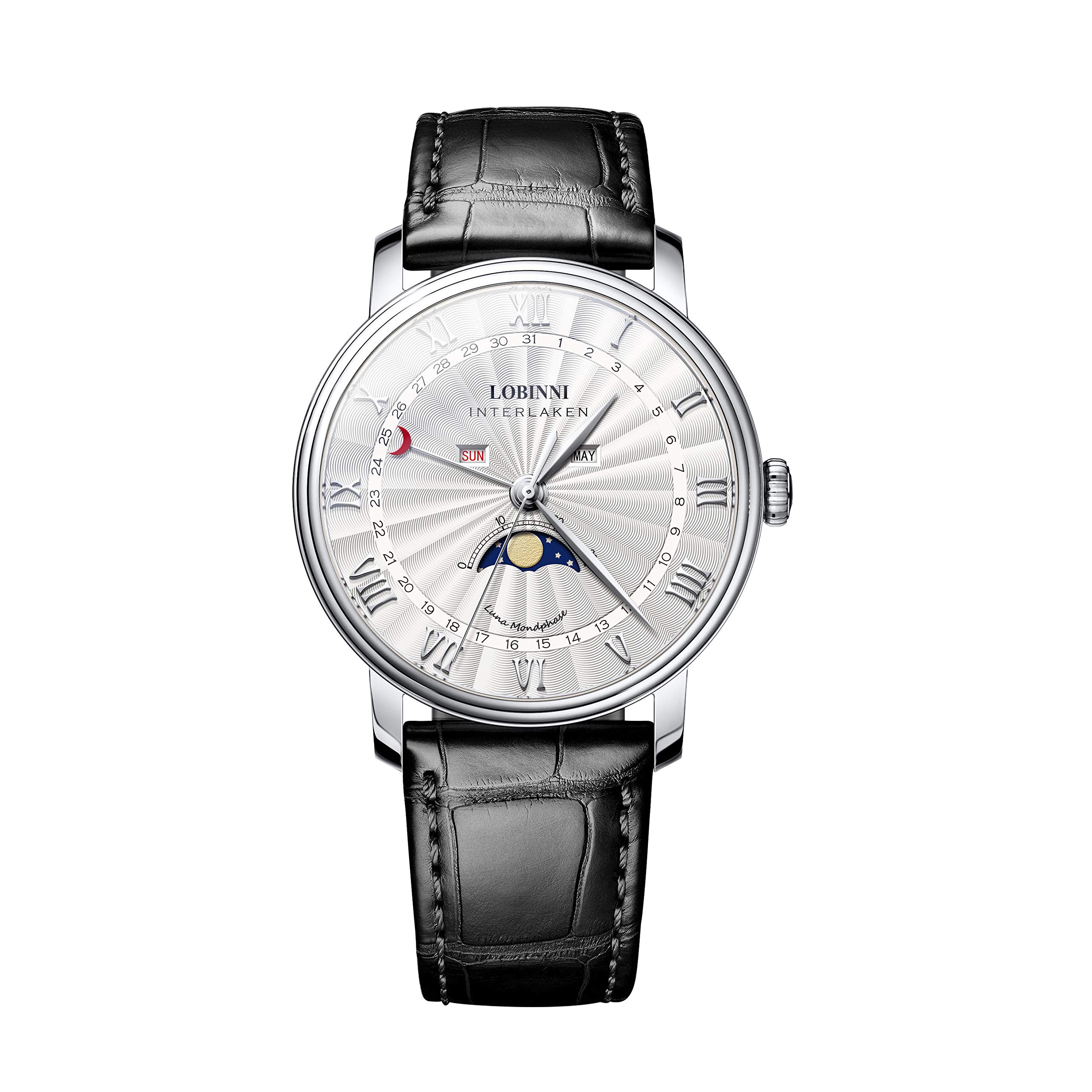 LOBINNI Men's Moon Phase Luxury Waterproof Dress Watch - Quartz Wristwatch for Business & Formal Occasions