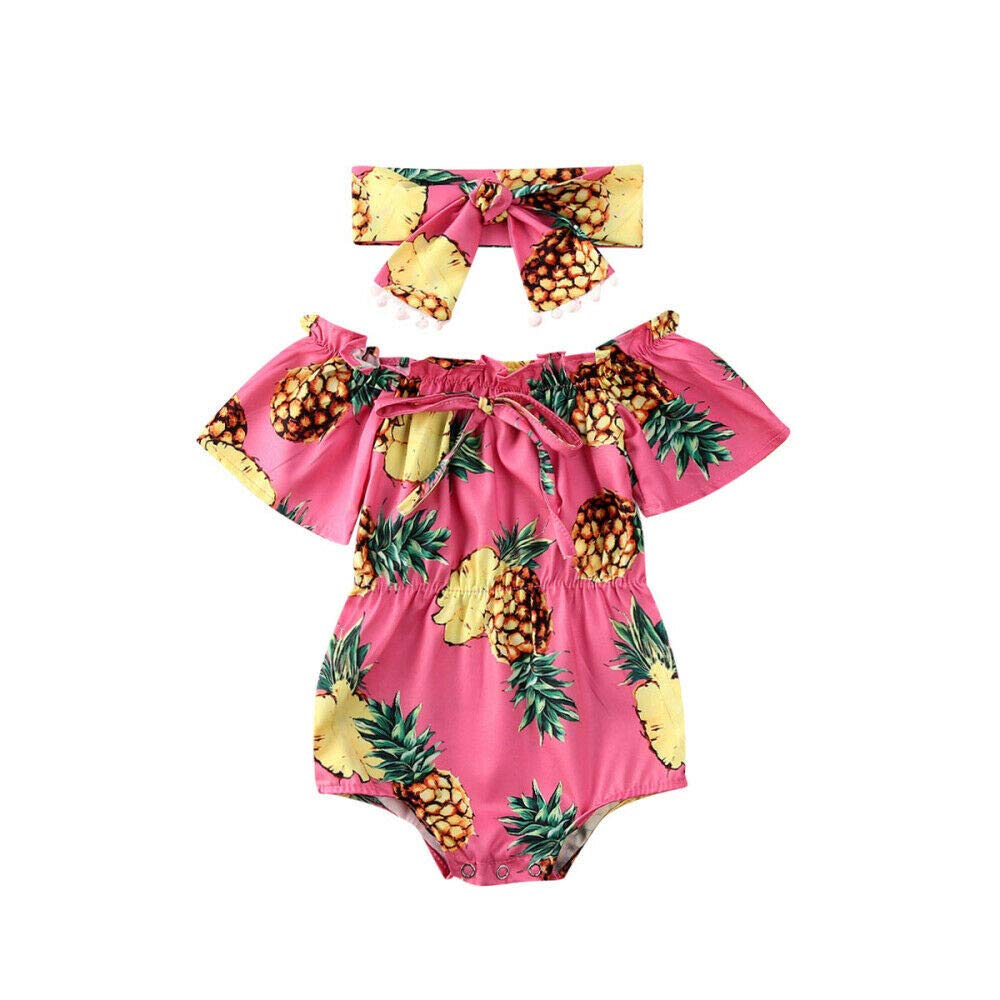 Adorable Floral Off-Shoulder Baby Girl Romper & Headband Set - Soft Cotton Summer Outfit for Newborns & Infants - Perfect for Photoshoots, Parties & Outdoor Play