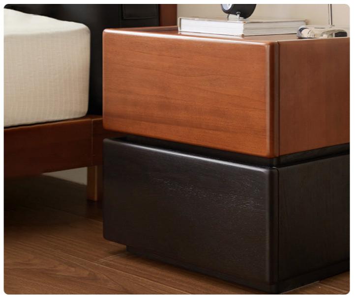 Solid Oak and Poplar Wood Nightstand - Sturdy Bedside Table for Bedroom, Living Room, or Office - Natural Wood Finish with Storage Shelf