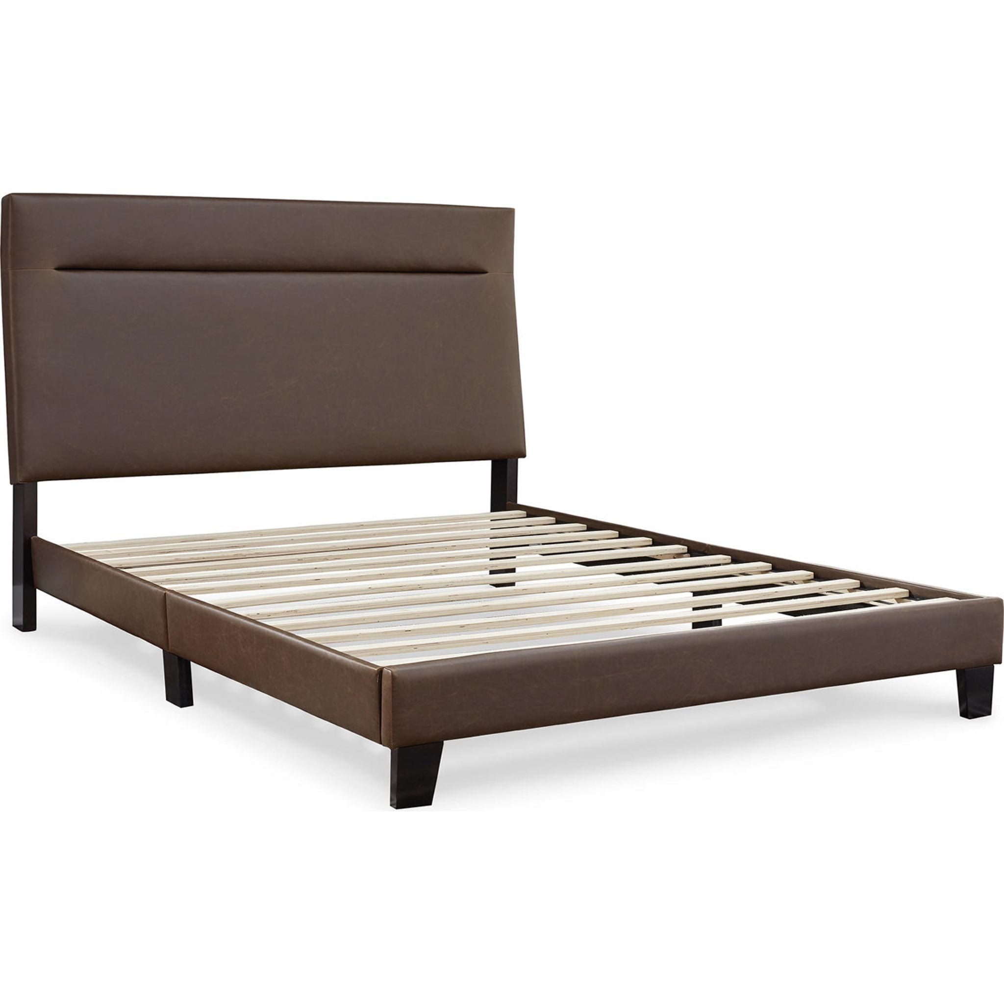 Adelloni Upholstered Platform Bed Frame - Queen Size Brown Fabric Bed with Wooden Slats - Perfect for Modern Bedroom & Guest Room Decor