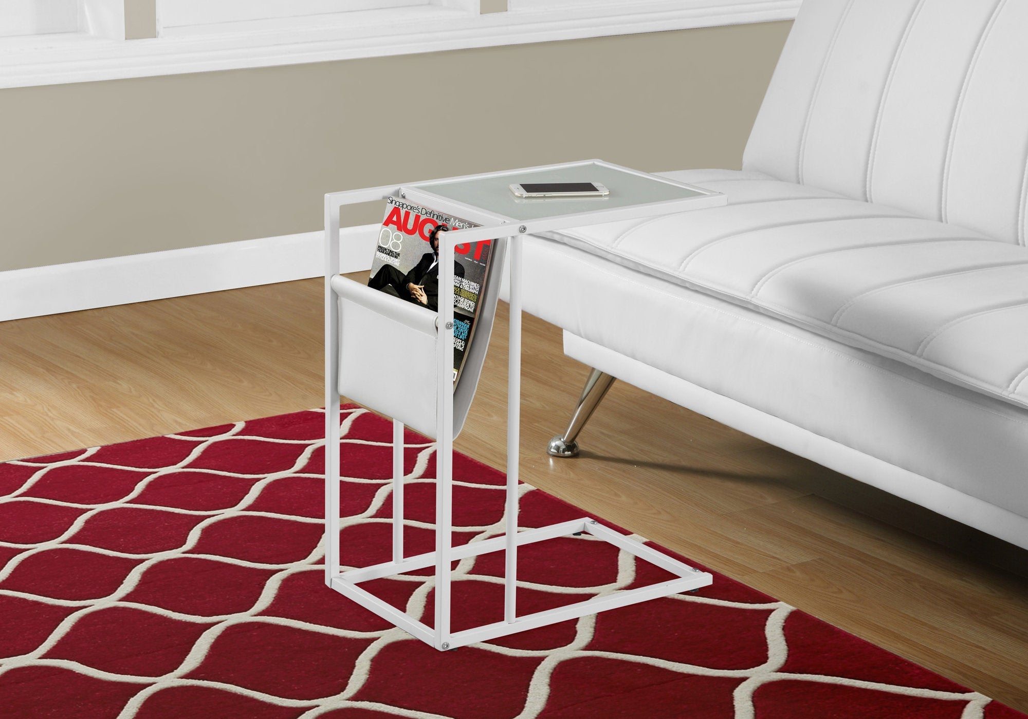 Modern White Metal Accent Table with Magazine Rack - Stylish Living Room Side Table for Small Spaces, Bedroom or Office Decor