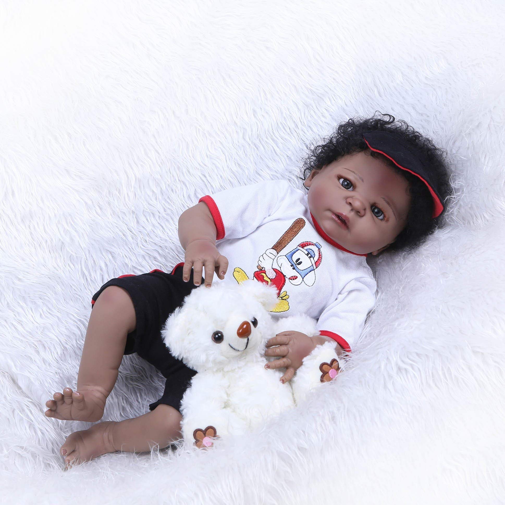 58cm Realistic African American Black Skin Reborn Baby Doll - Anatomically Correct Full Body Silicone Boy Doll with Outfits | Perfect for Collectors, Photography Props, and Therapy Use