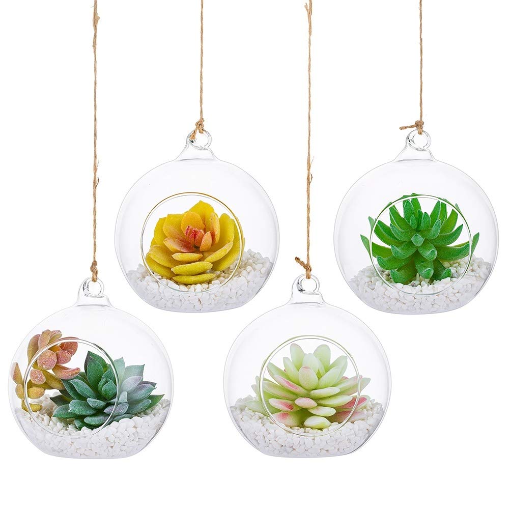 4 Pcs Hanging Glass Terrarium Planters - 4