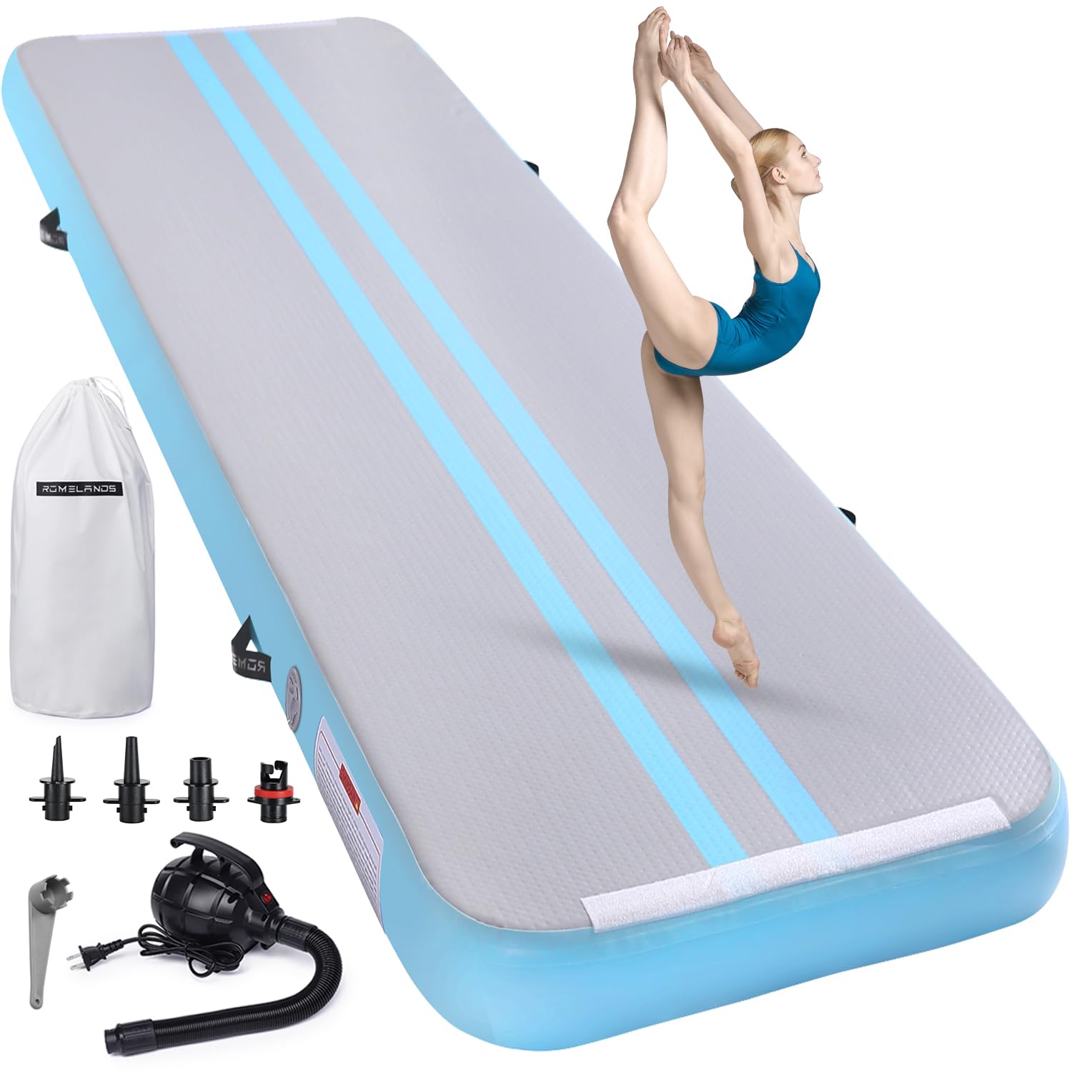 **10ft/13ft/16ft Inflatable Air Gymnastics Mat - 4 Inches Thick Tumbling Training Mat with Electric Air Pump for Home, Gym, Cheerleading, Beach & Outdoor Exercise | Perfect for Gymnastics Practice, Yoga, Kids Play & Fitness Workouts**