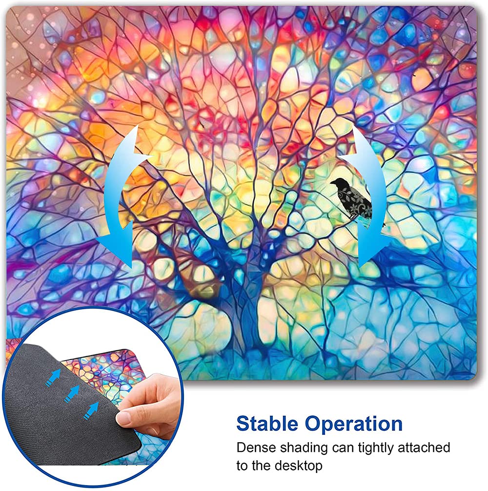 Tree of Life Mouse Pad - Non-Slip Rubber Base, Waterproof Square Mouse Mat for Office & Home Laptop Use - Cute Rainbow Design for Gaming, Work & Study (Hokafenle Brand)