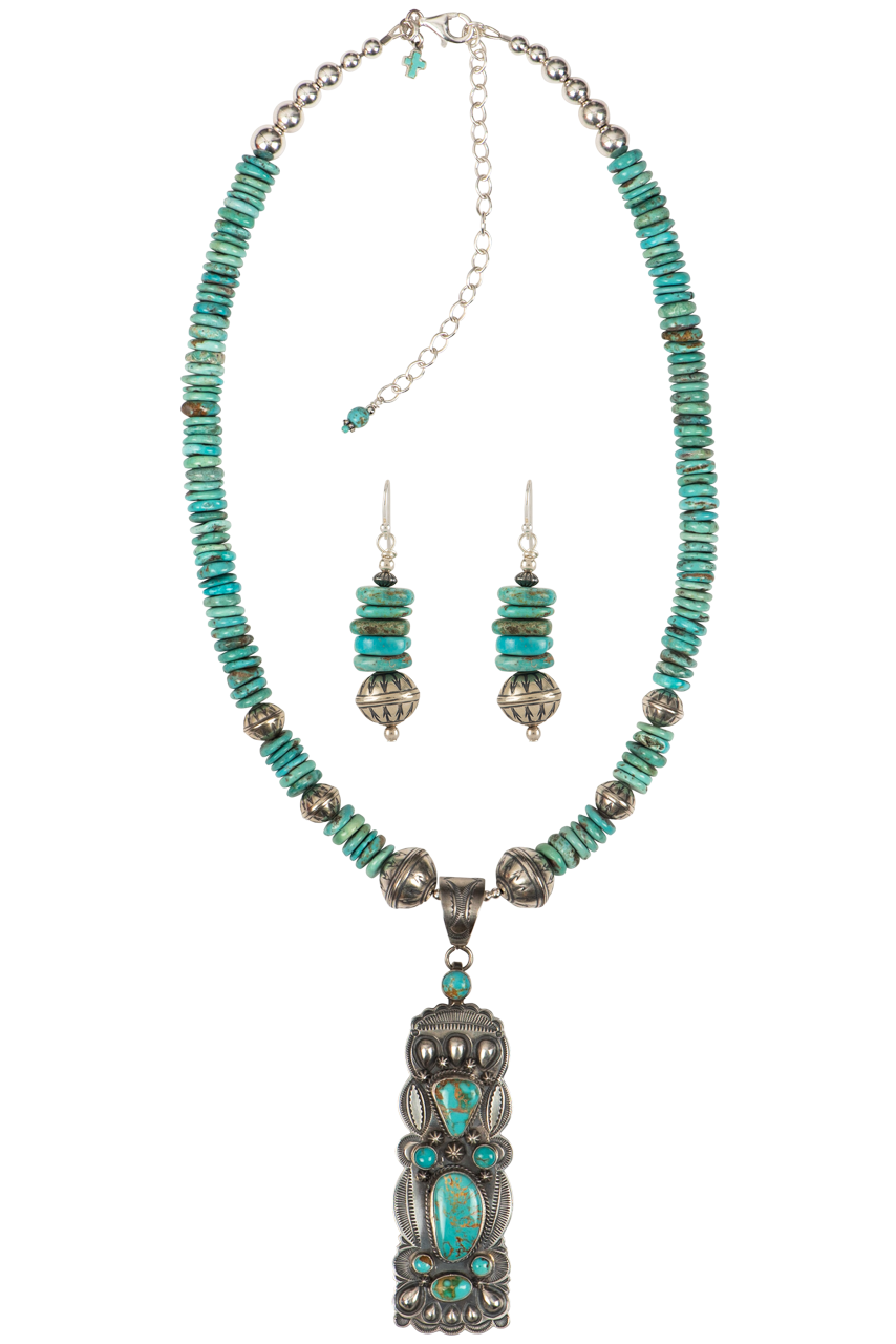 Authentic Royston Turquoise Jewelry Set - Handmade Sweet Tea Necklace & Earrings for Women | Perfect for Boho, Western & Casual Outfits