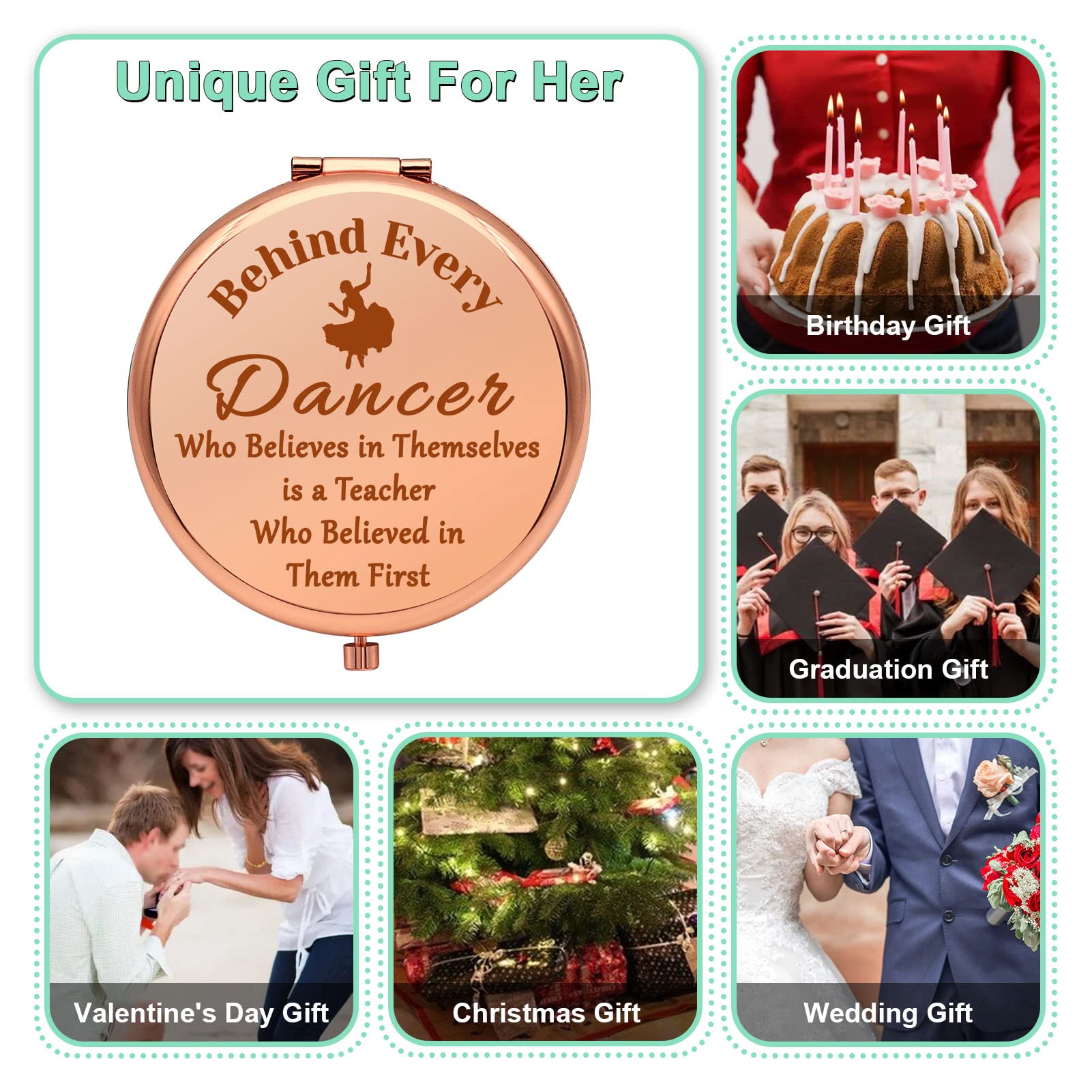Dance Teacher Appreciation Gifts - Compact Folding Makeup Mirror for Dance Moms, Coaches & Instructors - Perfect Thank You, Christmas, Birthday & Retirement Gifts for Women - Ideal for Dance Studios, Dressing Rooms & Travel