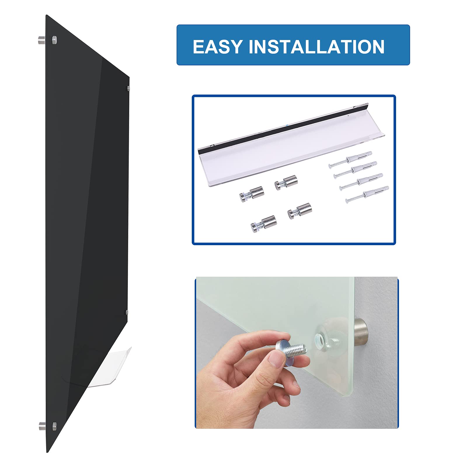 Premium Magnetic Black Glass Dry Erase Board - 48