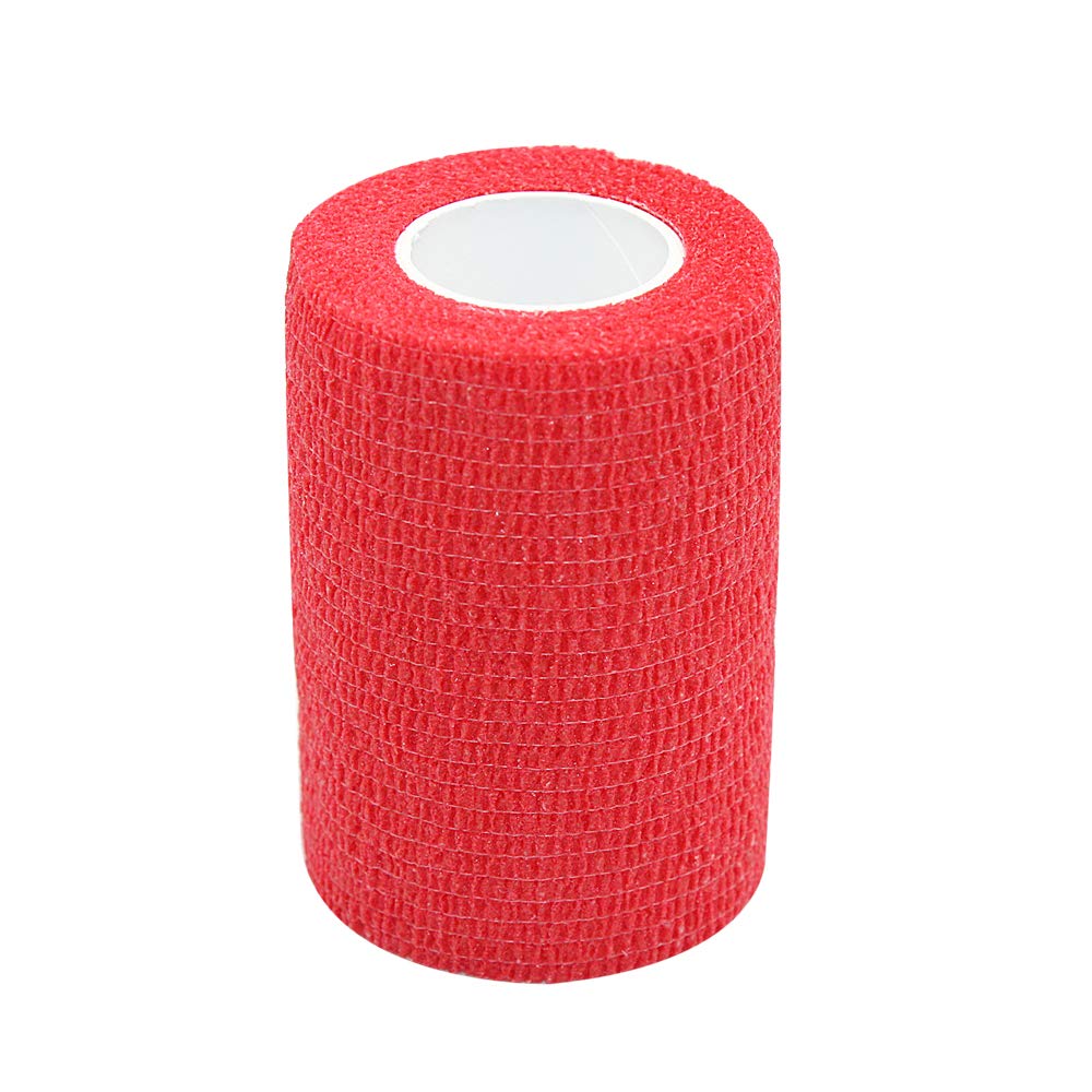 3 Inch Vet Wrap Cohesive Bandage - 12 Pack Red Self-Adhesive Tape for Wound Care, Sports Injuries & Pet First Aid | Stretchy Self-Sticking Fabric Bandage for Humans & Animals