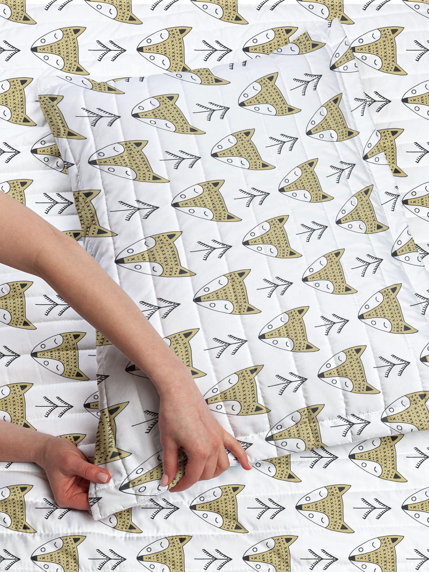 Ambesonne Cartoon Microfiber Twin Bedspread Set - Doodle Style Forest Animals with Hand Drawn Fox & Trees - Soft Bedding Comforter & Pillow Sham - Beige Black White - Perfect for Kids Room, Nursery or Cozy Bedroom Decor