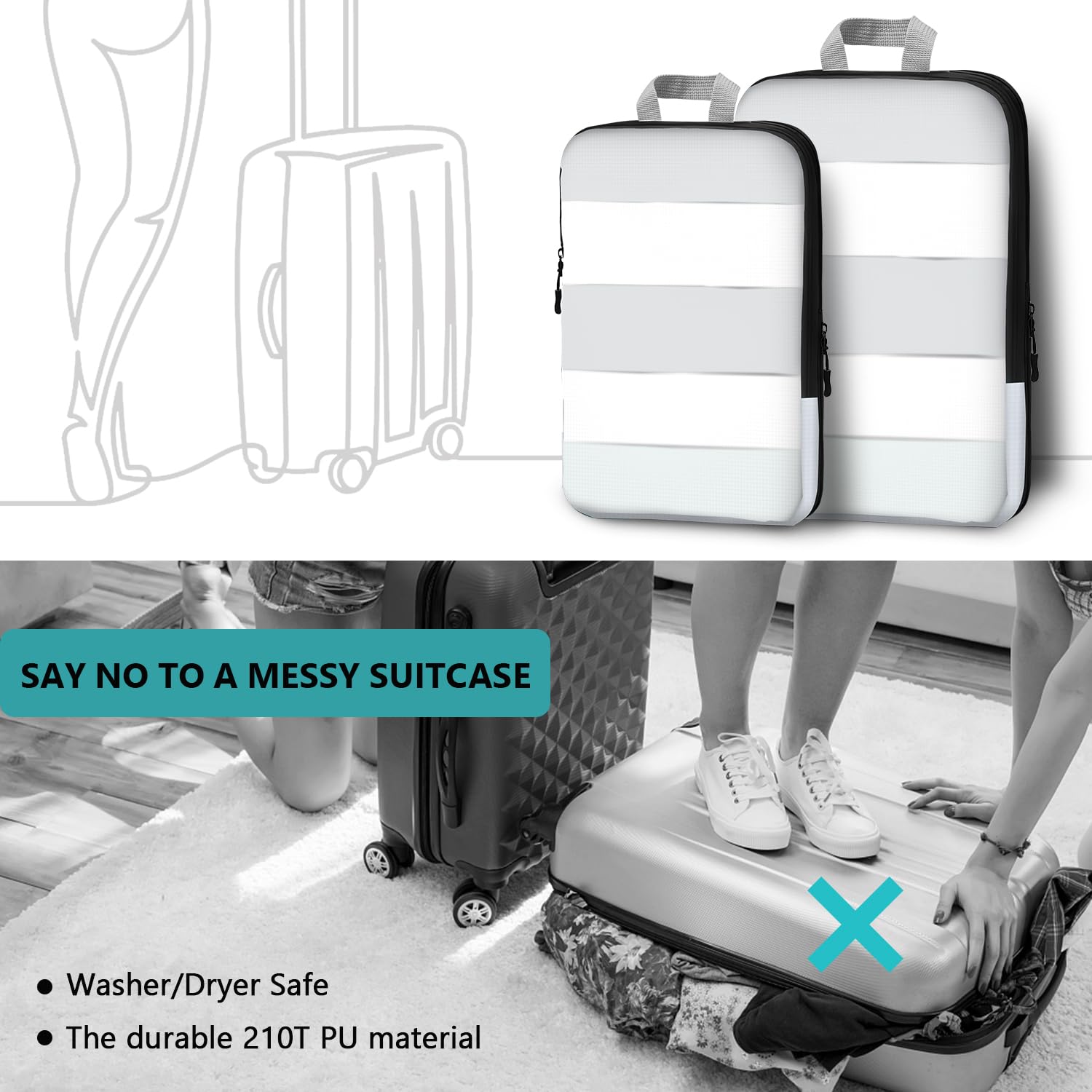 5-Piece Compression Packing Cubes Set for Travel - Space Saving Suitcase Organizers for Carry-On Luggage | Perfect for Business Trips, Vacations & Weekend Getaways