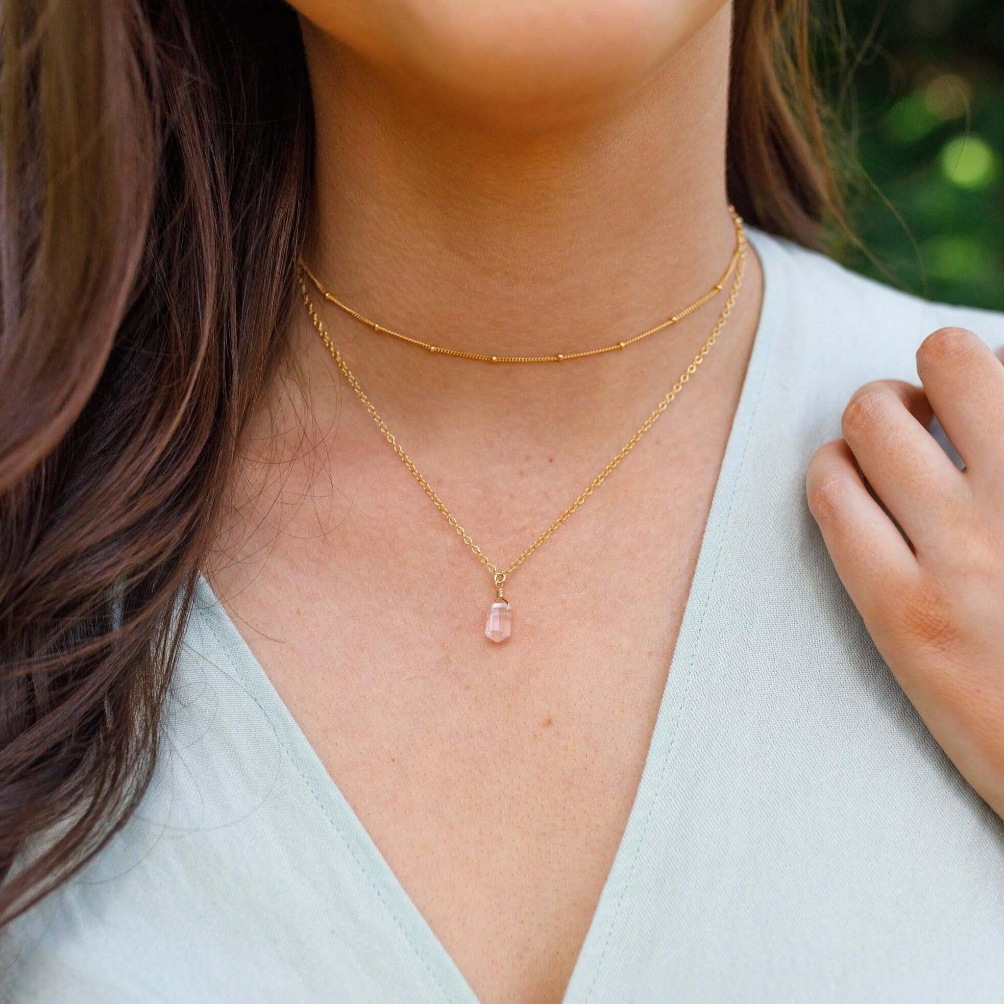 Rose Quartz Double Terminated Crystal Choker Necklace - Healing Stone Layered Chain Jewelry for Women, Gift for Her, Spiritual Energy & Chakra Balancing | Perfect for Meditation, Yoga & Boho Fashion