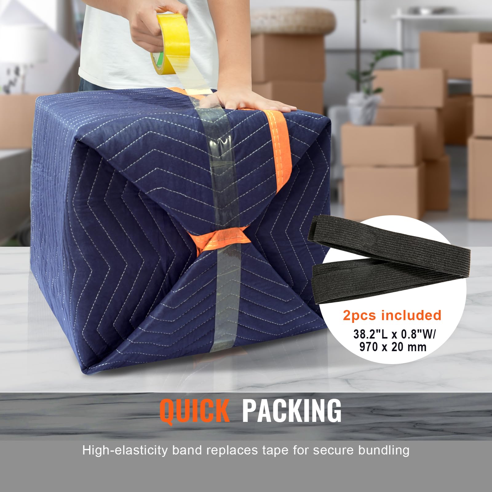 VEVOR YB085-65 Heavy Duty Moving Blankets 12 Pack - 65 lbs/dz, Blue & Orange - Furniture Protectors for Moving, Packing & Storage