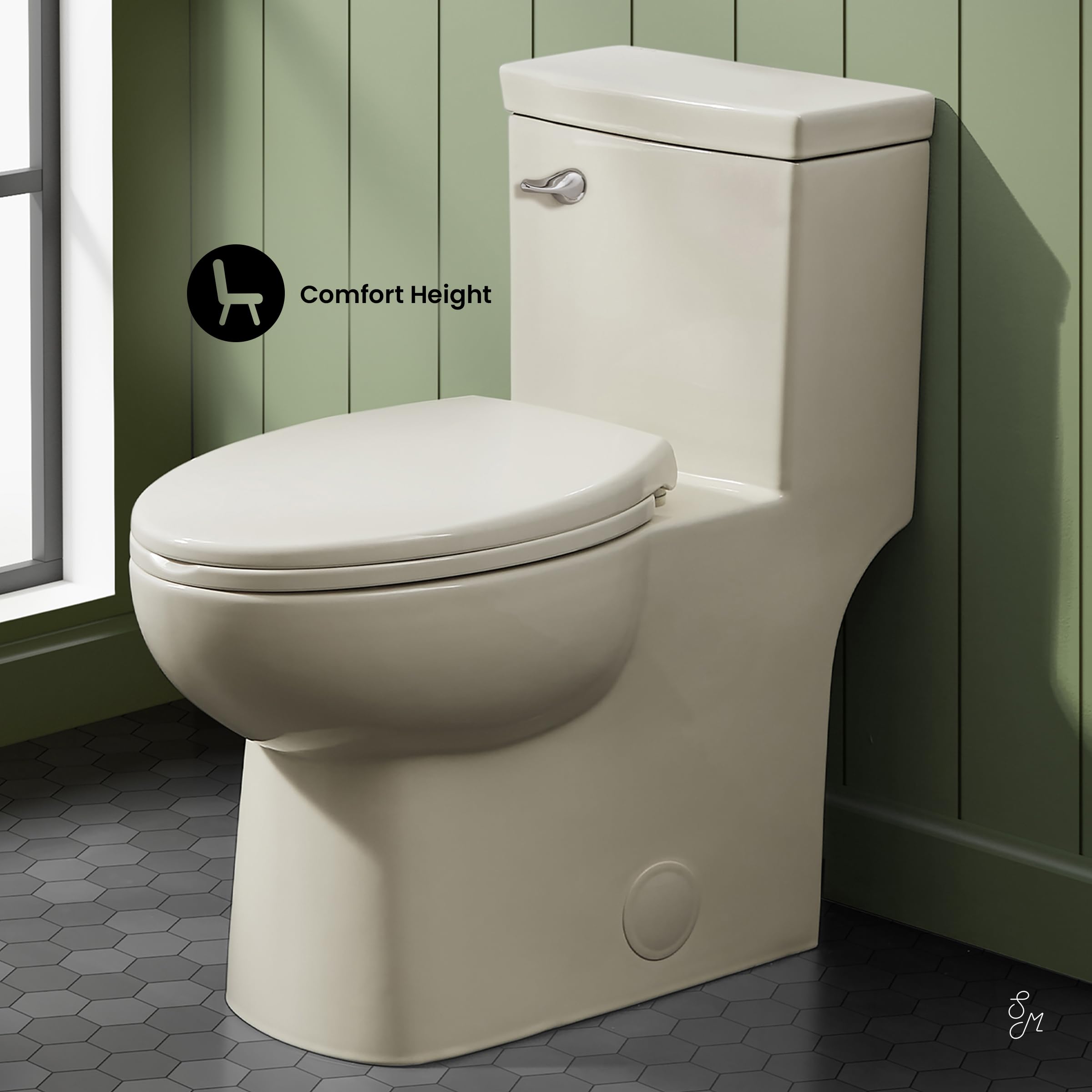Swiss Madison Classe One Piece Toilet - Modern Elongated ADA Compliant Bathroom Toilet with Dual Flush 1.28 GPF, Front Flush Handle in Bisque Color - Perfect for Residential & Commercial Bathrooms, Hotels and Restrooms