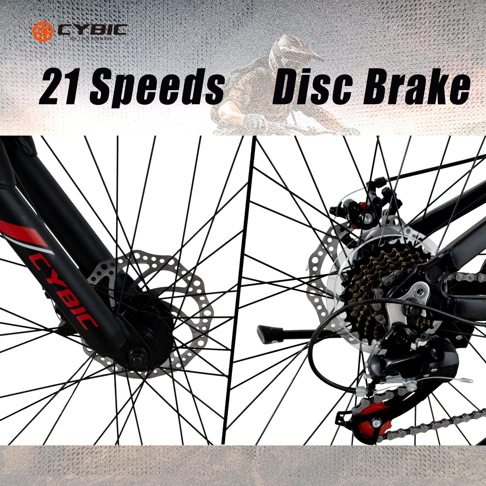 24/26 Inch Mountain Bike for Adults & Youth - 21-Speed Disc Brake, Front Suspension - Men's & Women's Commuter Bike for City, Trail & Snow Riding