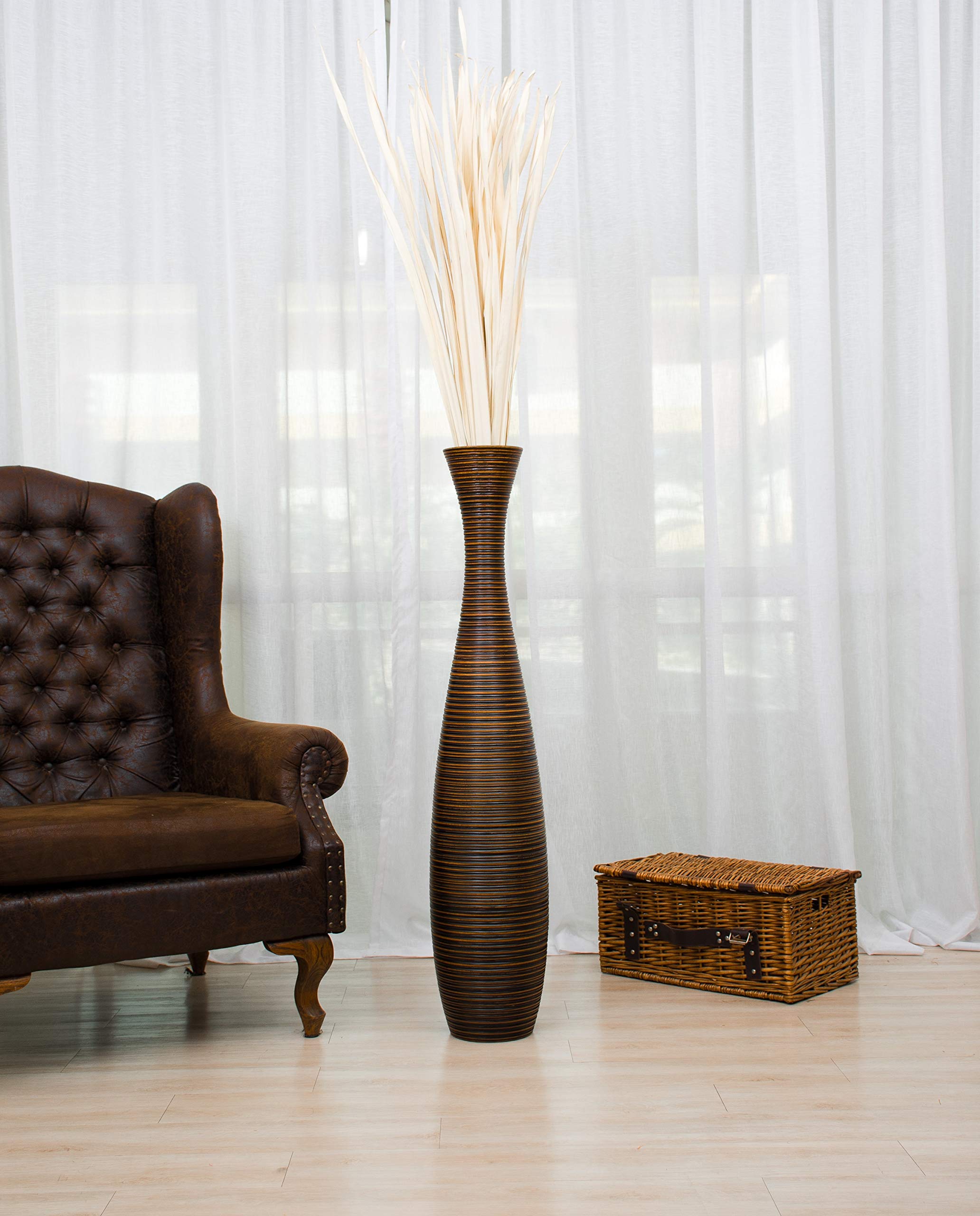 Leewadee 41 Inch Large Brown Wooden Floor Vase - Farmhouse Decor for Flowers, Fake Plants & Pampas Grass - Perfect for Living Room, Entryway & Wedding Centerpieces