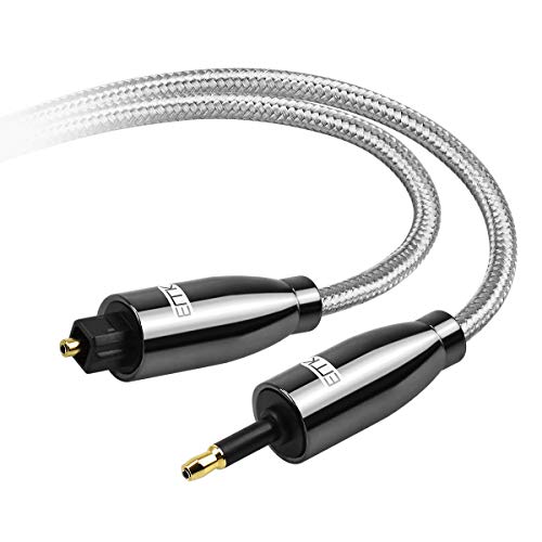 Premium EMK Toslink to Mini Toslink Optical Audio Cable - 6.6ft/2m Braided Nylon Fiber Optic Digital Sound Cable for Home Theater, Sound Bar, TV, PS4, Xbox, Playstation - Perfect for Gaming & Home Entertainment Systems