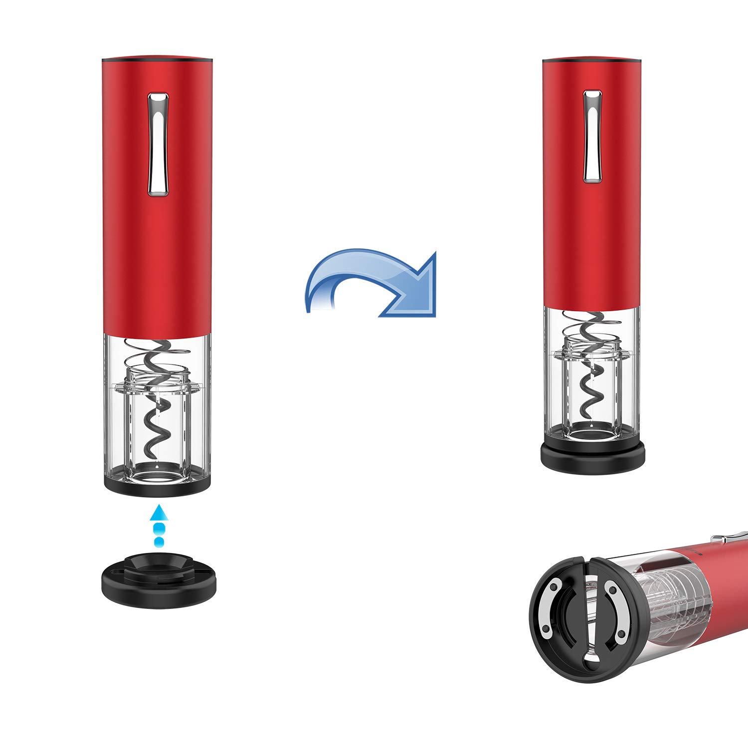 Premium Electric Wine Opener - Automatic Cordless Corkscrew with Foil Cutter & Rechargeable Battery - Stainless Steel Professional Bottle Opener Set (Red) - Perfect for Dinner Parties, Gifts & Home Bars