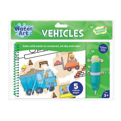 Peaceable Kingdom Water Art Book with Refillable Brushes - Reveal Colorful Vehicle Scenes, Perfect for Kids' Creative Play and Travel Entertainment