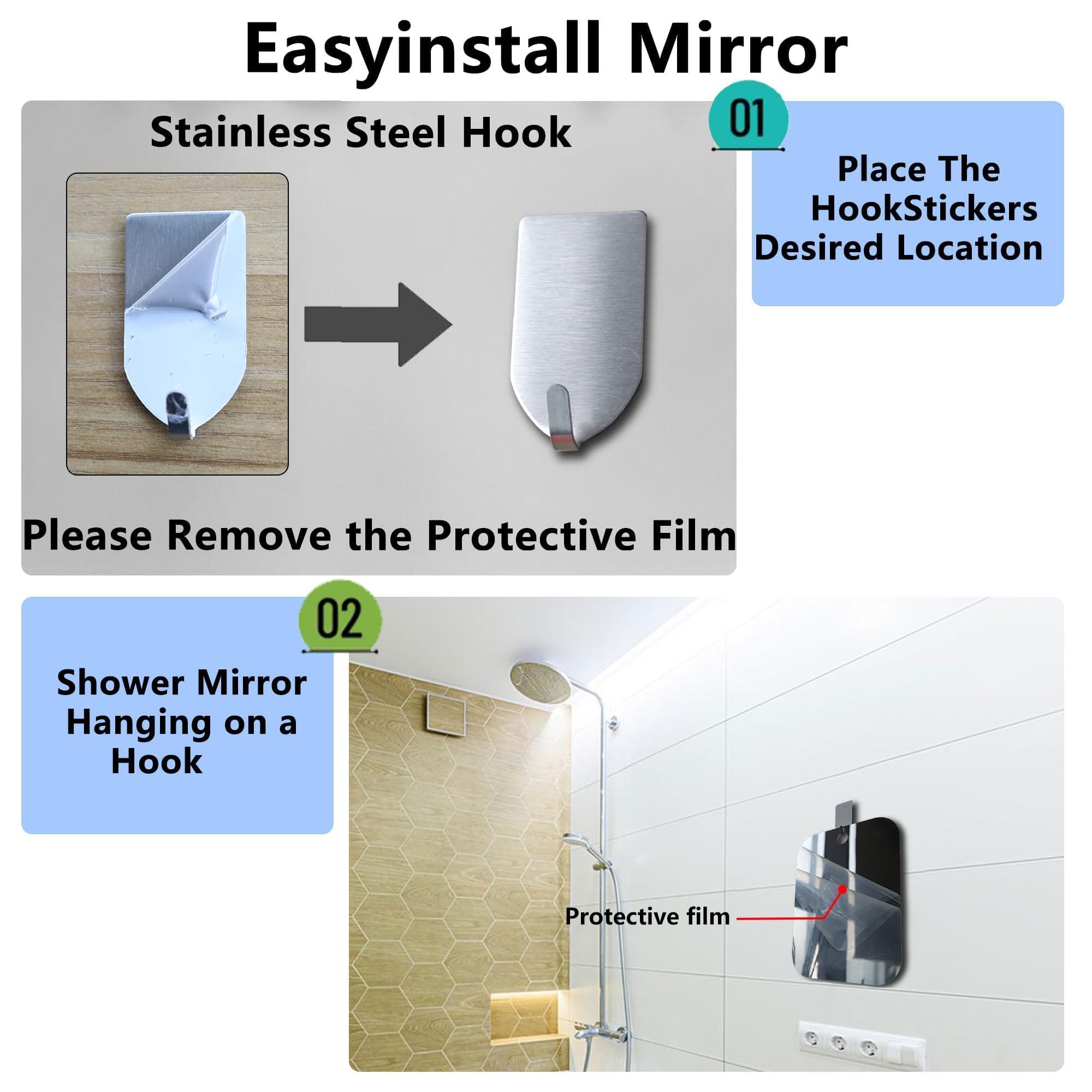 Unbreakable Shower Mirror for Shaving - 7.55x6 Inch Portable Shaving Mirror with Adhesive Mount | Fog-Resistant Bathroom Mirror for Men | Perfect for Travel, Camping & Home Use