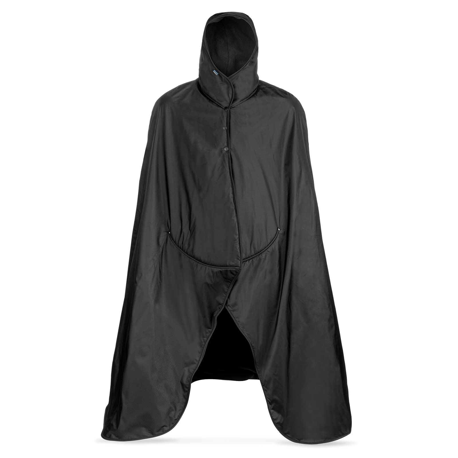 Large Extreme Weather Hooded Blanket by Mambe - 100% Waterproof Windproof Fleece Blanket with Premium Storage Sack - Perfect for Outdoor Sports, Camping, Hiking & Stadium Events - Machine Washable Cozy Throw (Black)