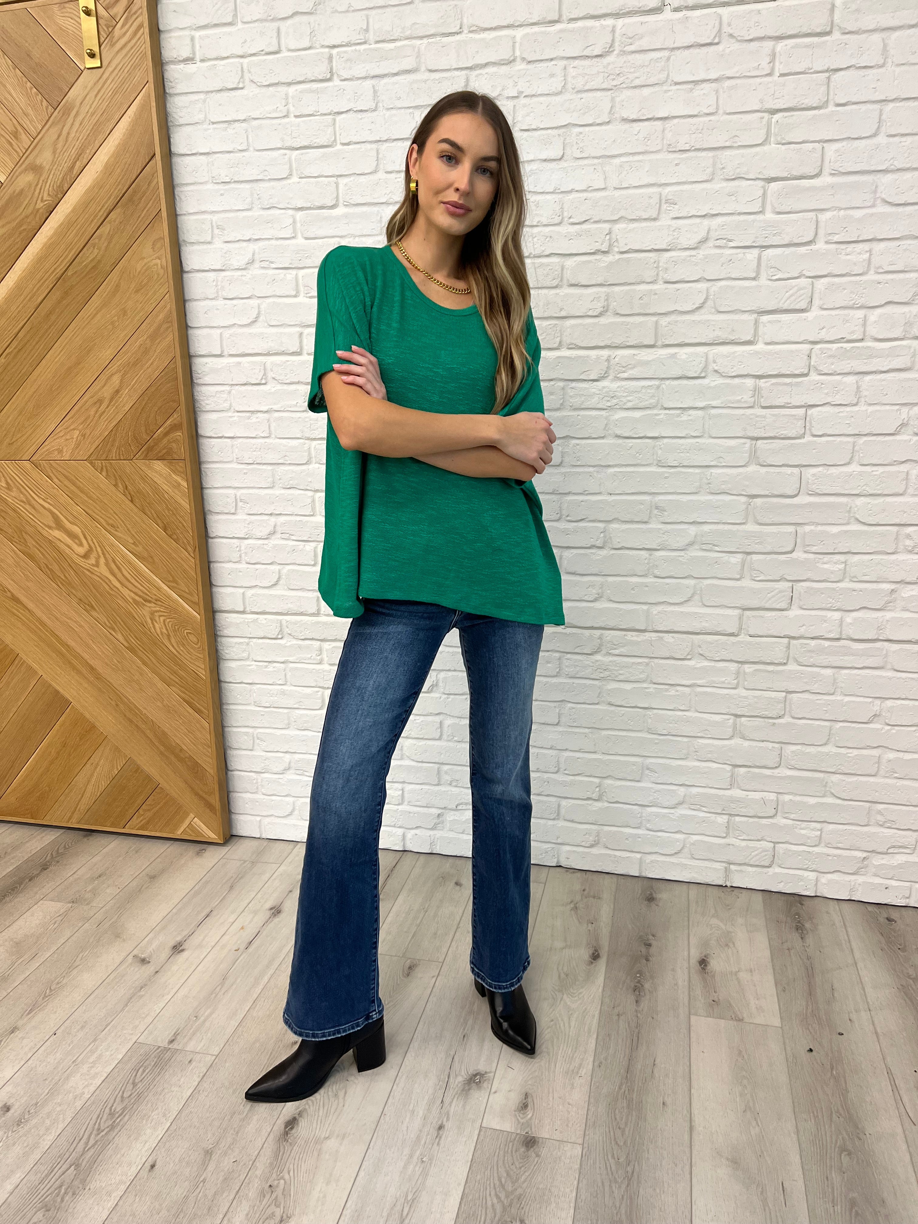 Basically Flowing Dolman Sleeve Top in Kelly Green - Women's Loose Fit Casual Blouse for Everyday Wear | Perfect for Office, Date Night & Weekend Outings
